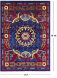 Blue Peacock William Morris Hand Knotted Wool Rug - 10' 0" X 13' 10" - Golden Nile