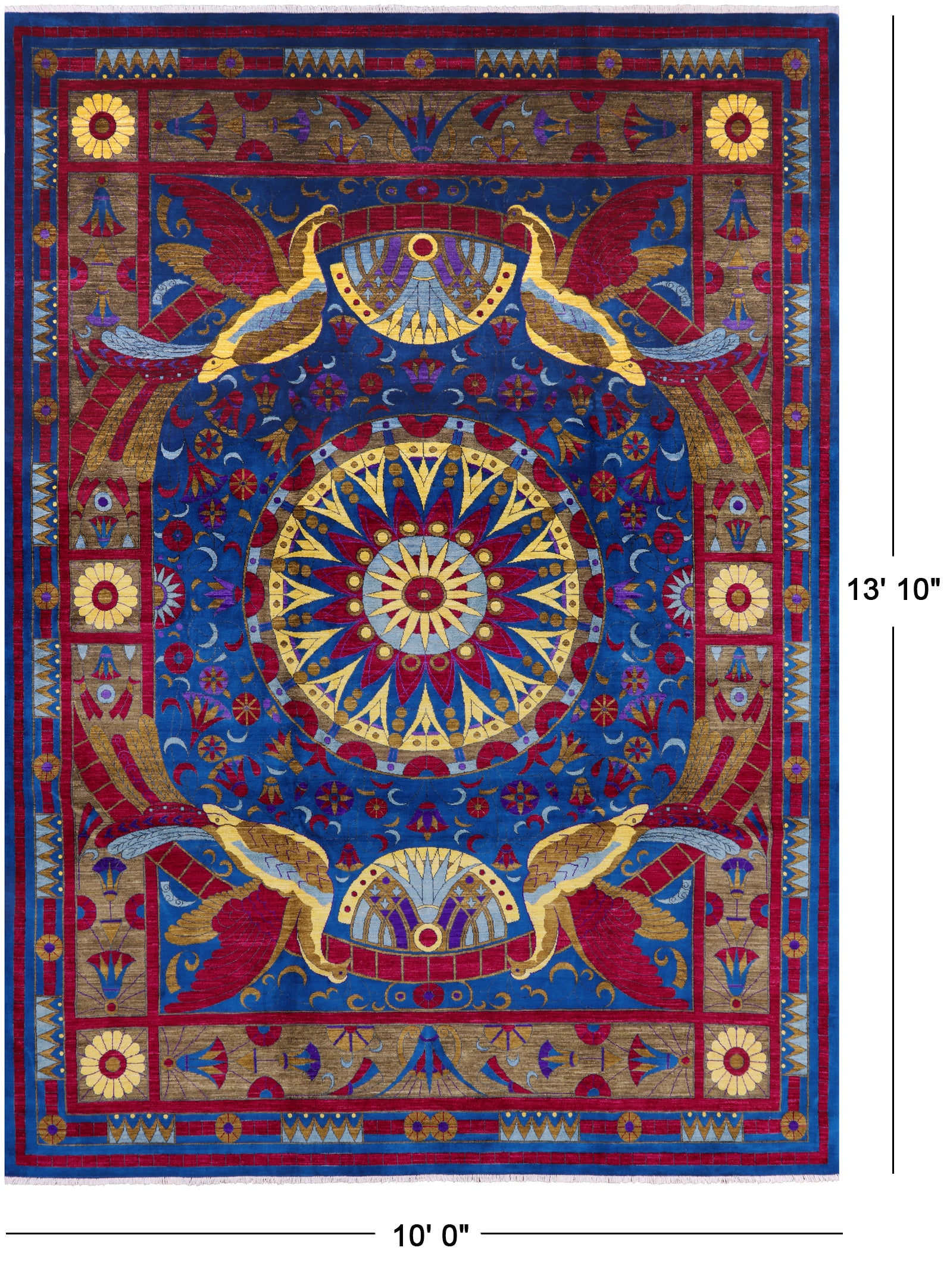 Blue Peacock William Morris Hand Knotted Wool Rug - 10' 0" X 13' 10" - Golden Nile