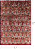 Red William Morris Handmade Wool Rug - 9' 11" X 14' 0" - Golden Nile