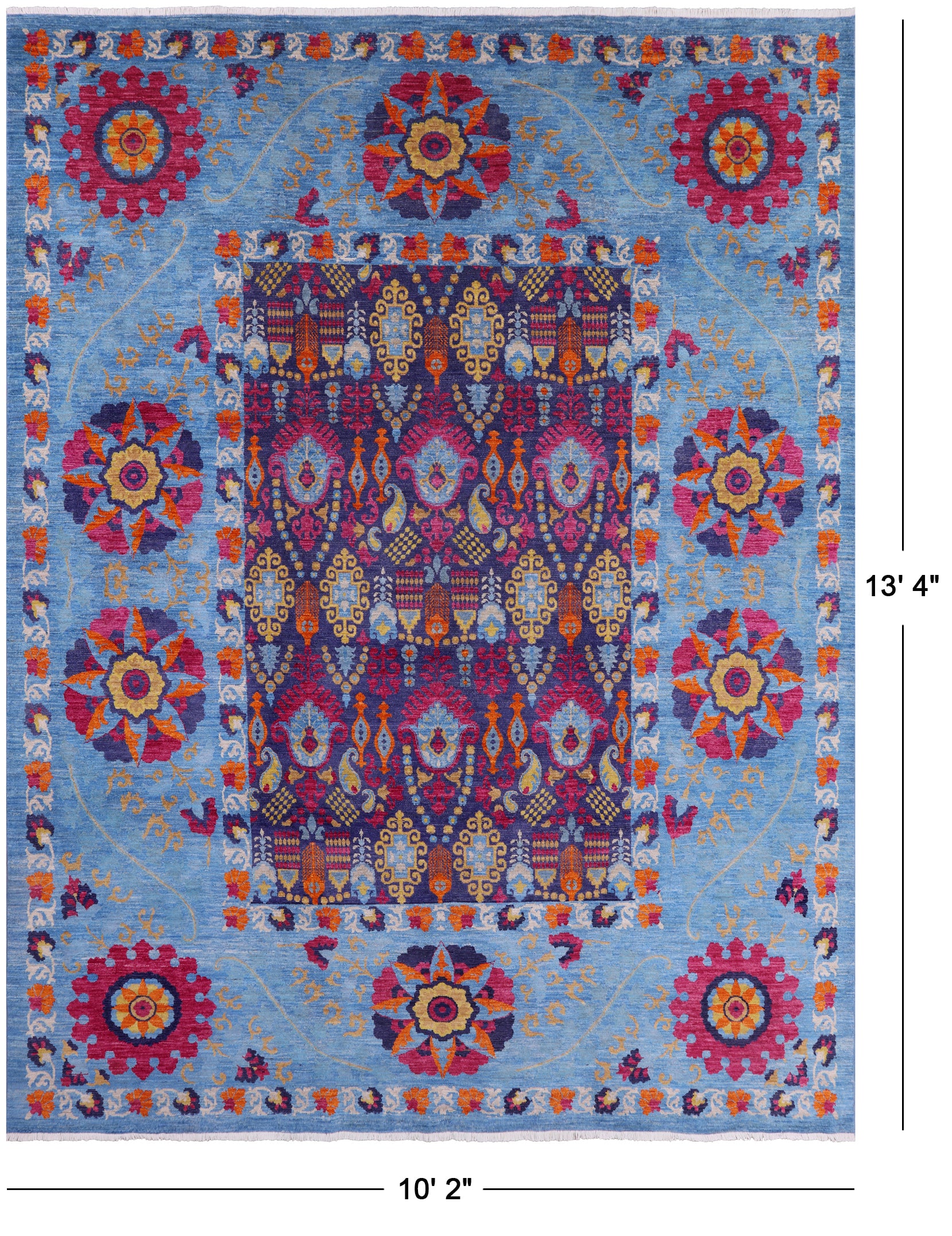 Blue William Morris Handmade Wool Rug - 10' 2" X 13' 4" - Golden Nile