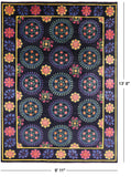Black William Morris Handmade Wool Rug - 9' 11" X 13' 6" - Golden Nile
