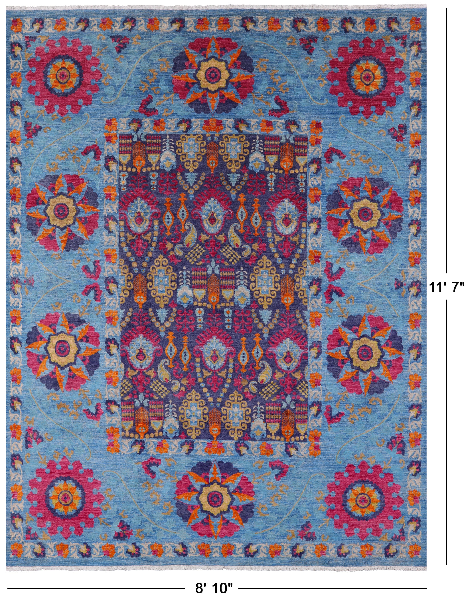 Blue William Morris Handmade Wool Rug - 8' 10" X 11' 7" - Golden Nile