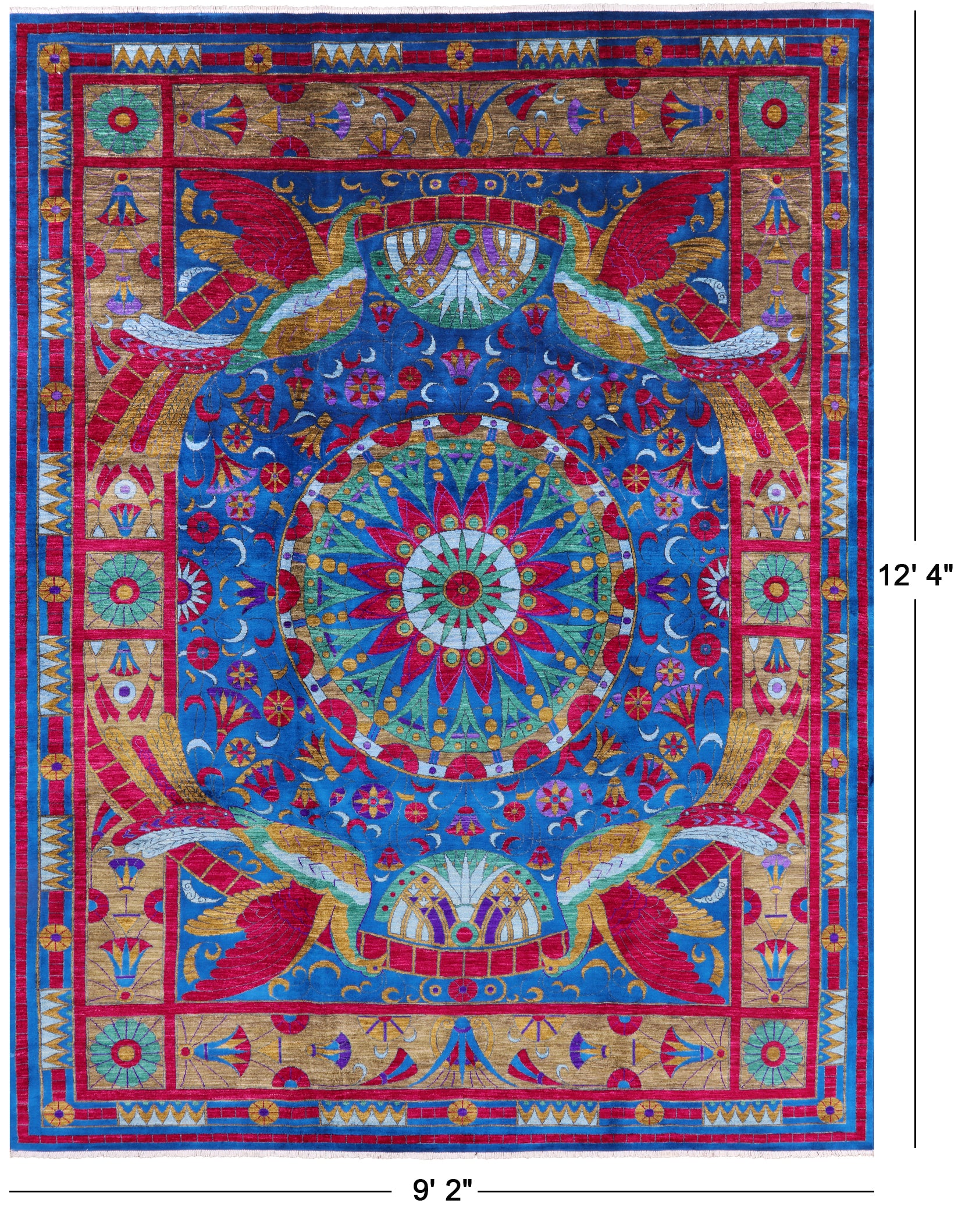 Blue Peacock William Morris Hand Knotted Wool Rug - 9' 2" X 12' 4" - Golden Nile