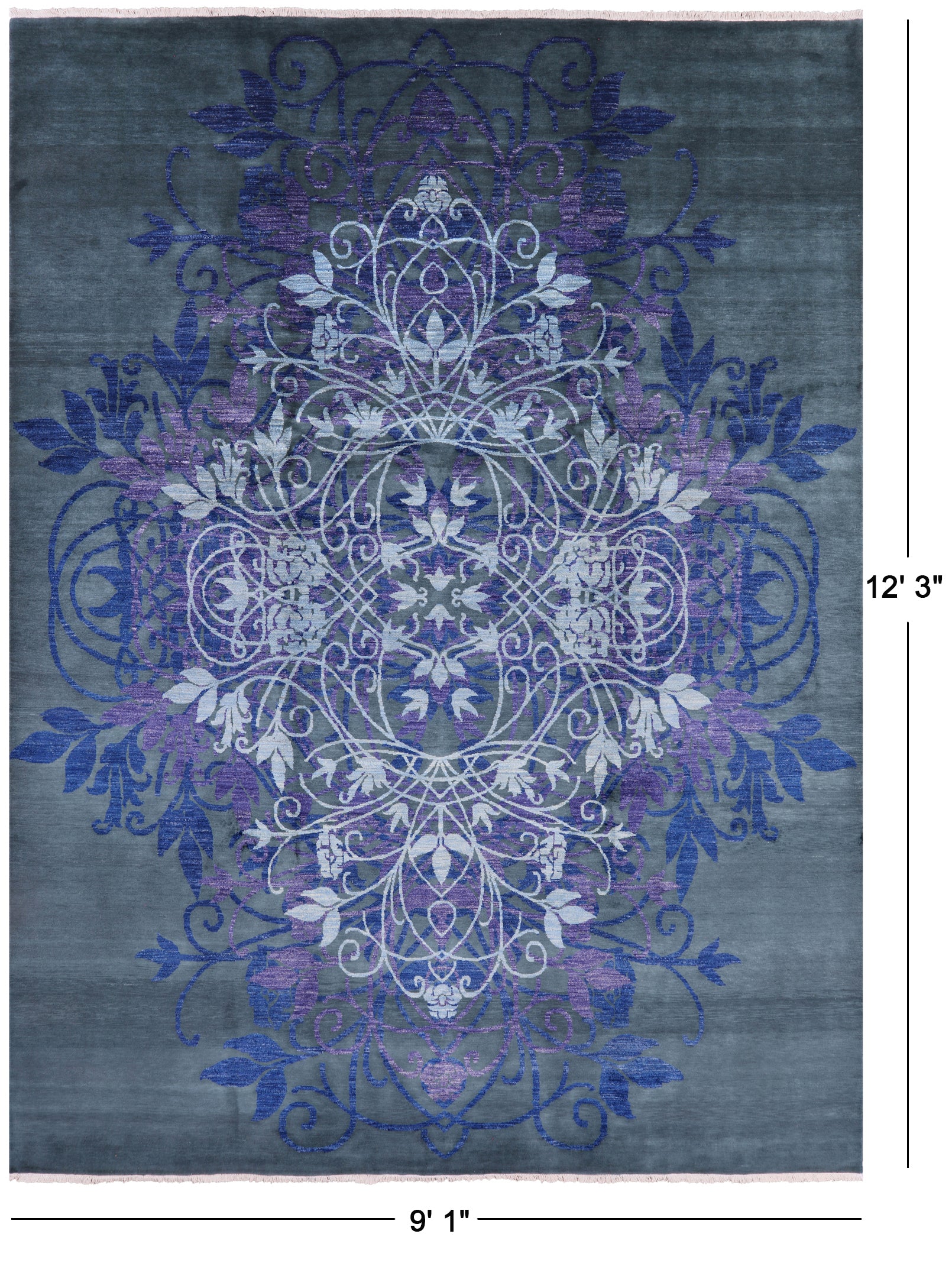 Green William Morris Handmade Wool Rug - 9' 1" X 12' 3" - Golden Nile