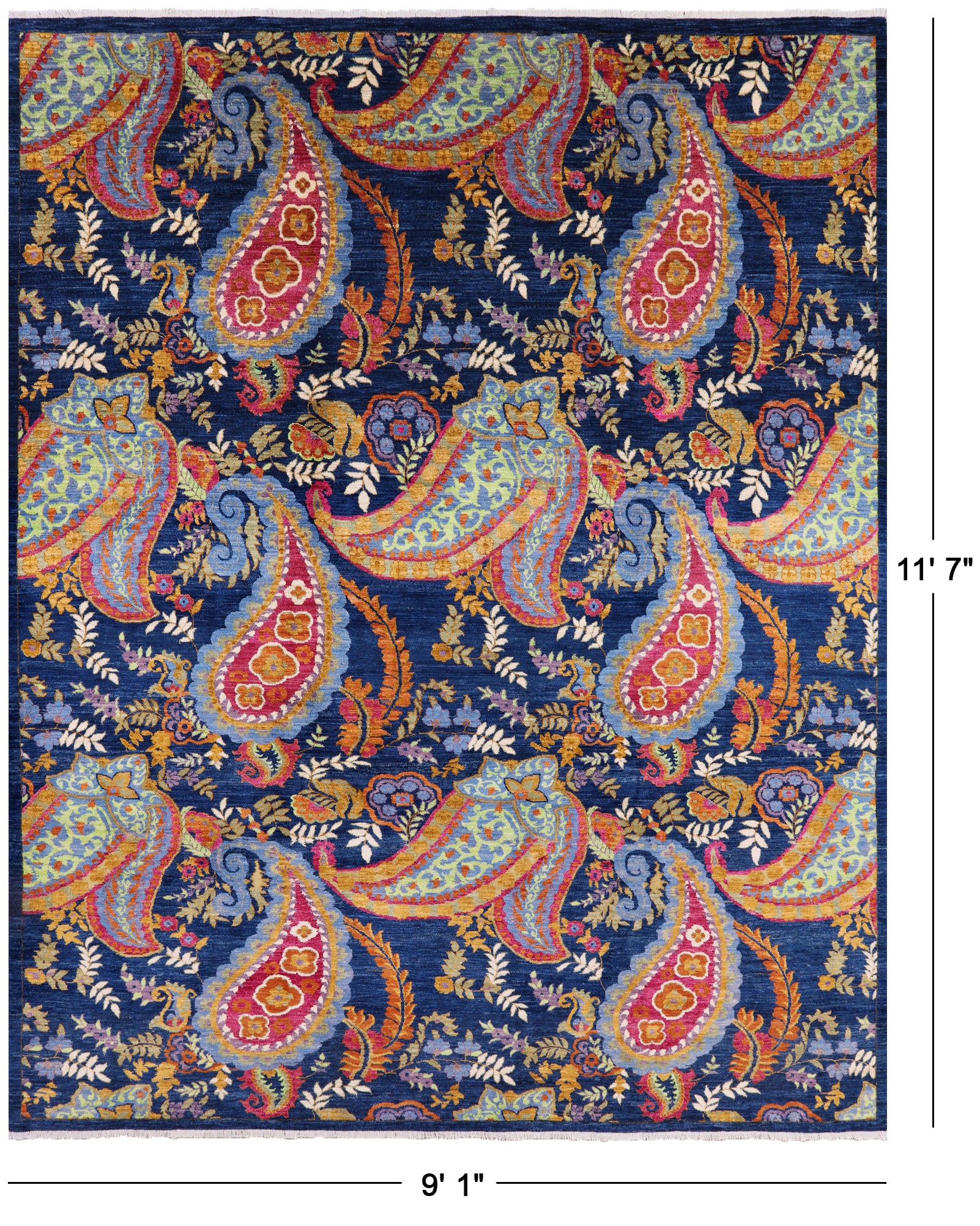Blue William Morris Hand Knotted Wool Rug - 9' 1" X 11' 7" - Golden Nile