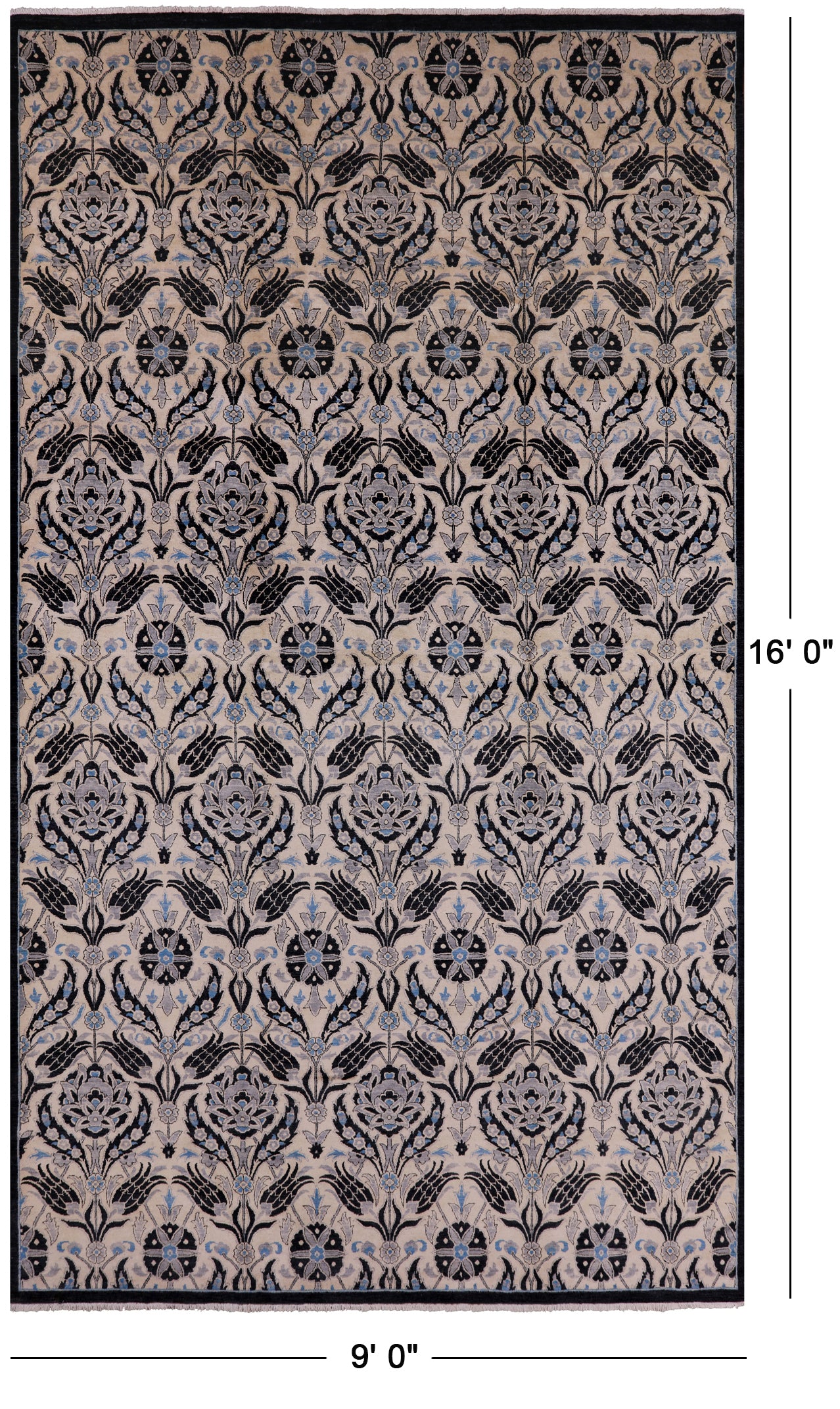 William Morris Hand Knotted Wool Rug - 9' 0" X 16' 0" - Golden Nile