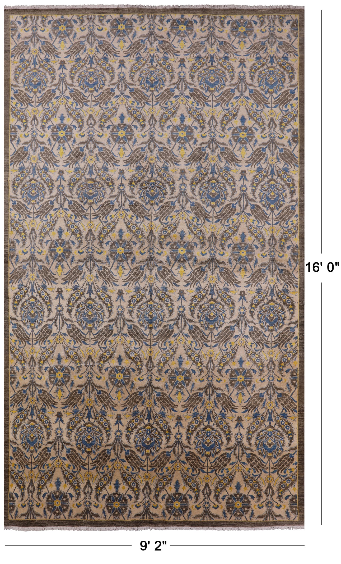 William Morris Hand Knotted Wool Area Rug - 9' 2" X 16' 0" - Golden Nile