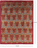 Red William Morris Hand Knotted Wool Rug - 8' 10" X 11' 6" - Golden Nile