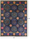 Black William Morris Hand Knotted Wool Rug - 9' 0" X 11' 9" - Golden Nile