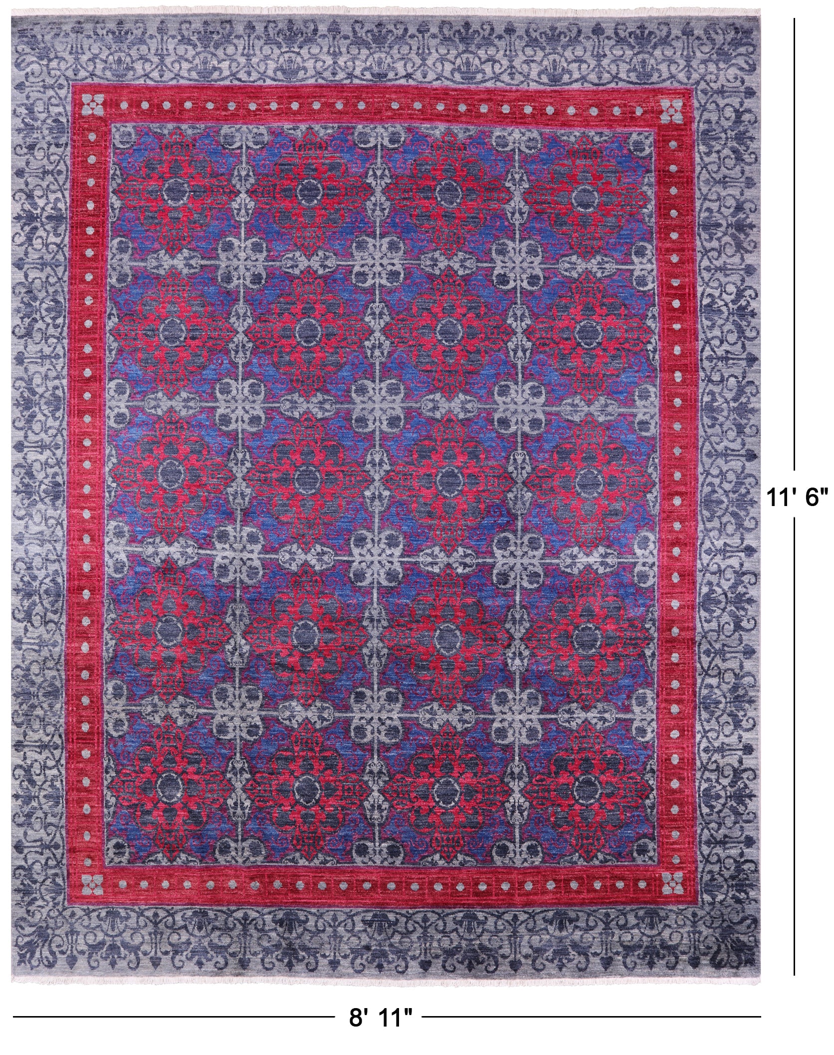 Grey William Morris Handmade Wool Rug - 8' 11" X 11' 6" - Golden Nile