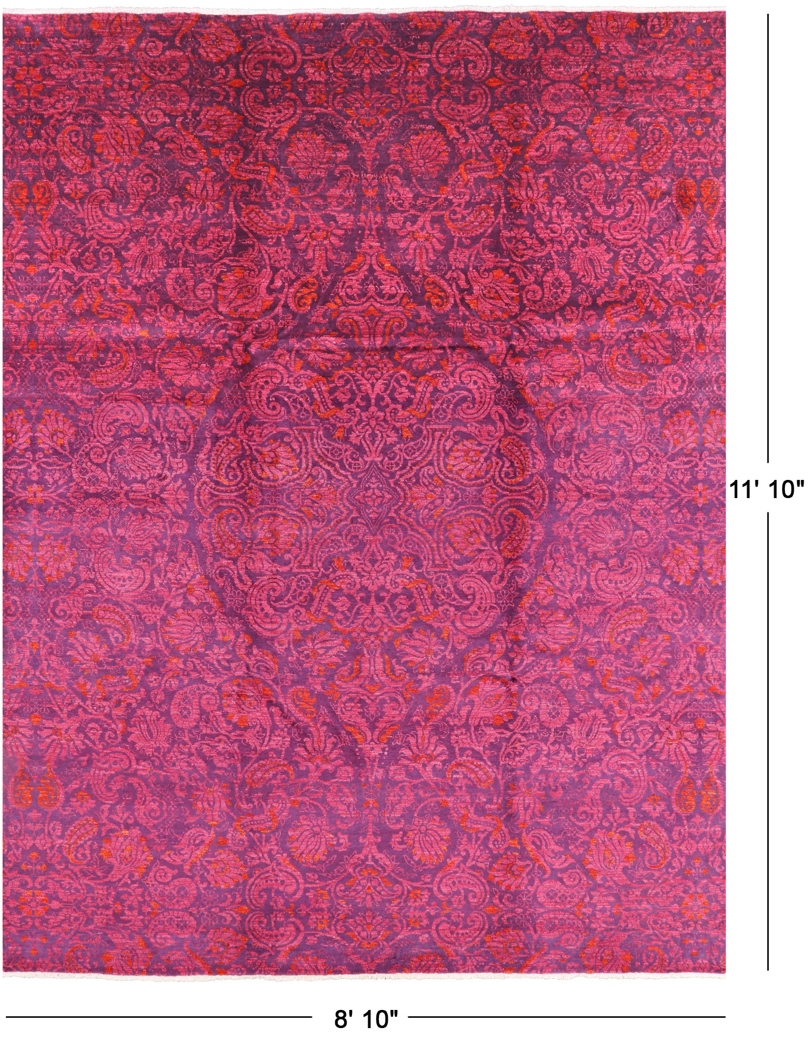 Purple William Morris Hand Knotted Wool Area Rug - 8' 10" X 11' 10" - Golden Nile