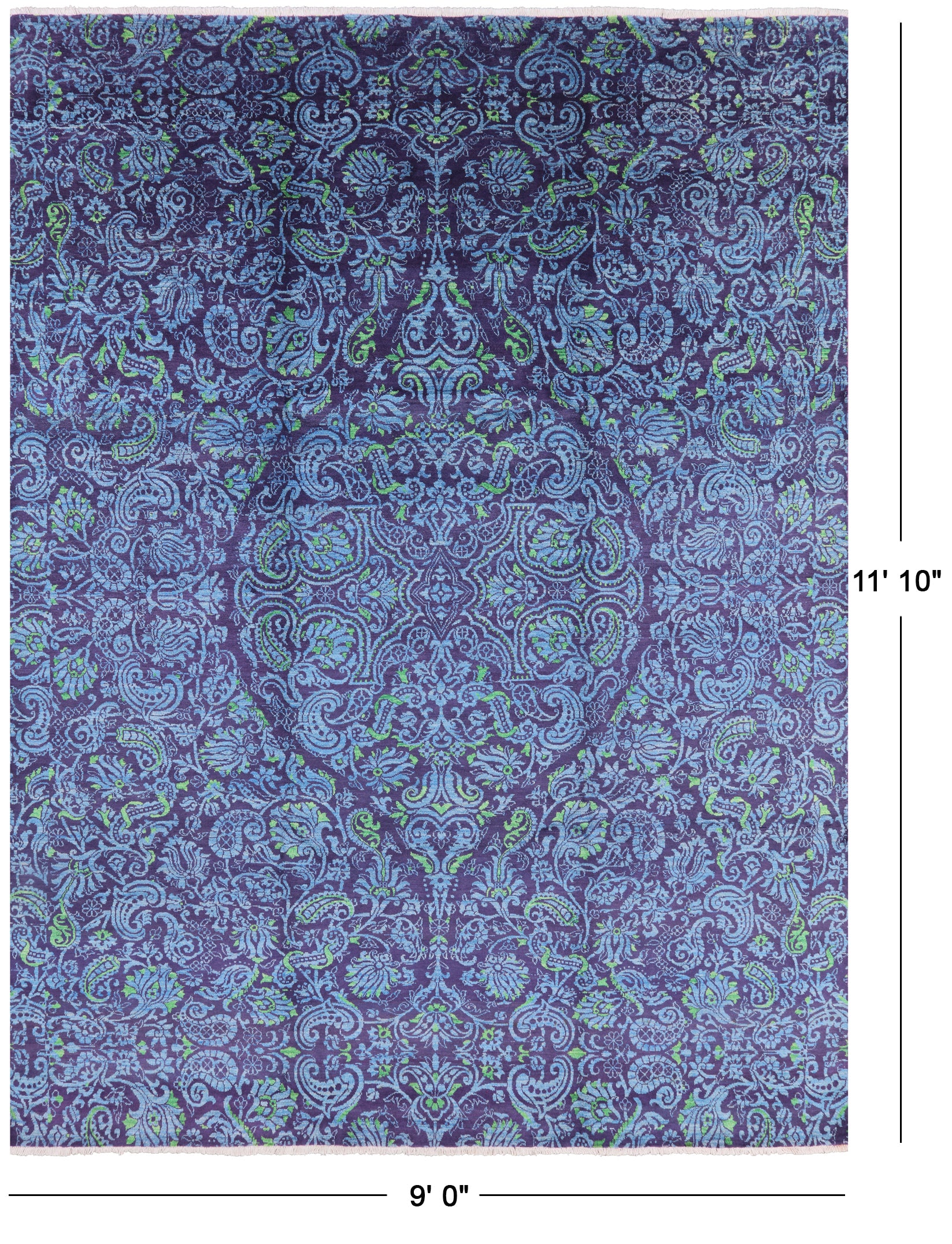 Purple William Morris Hand Knotted Wool Area Rug - 9' 0" X 11' 10" - Golden Nile