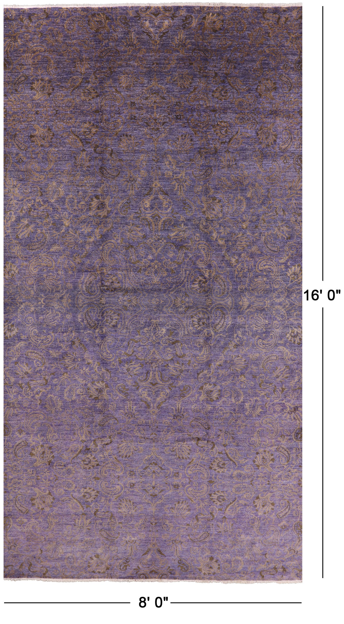 Purple William Morris Handmade Wool Rug - 8' 0" X 16' 0" - Golden Nile