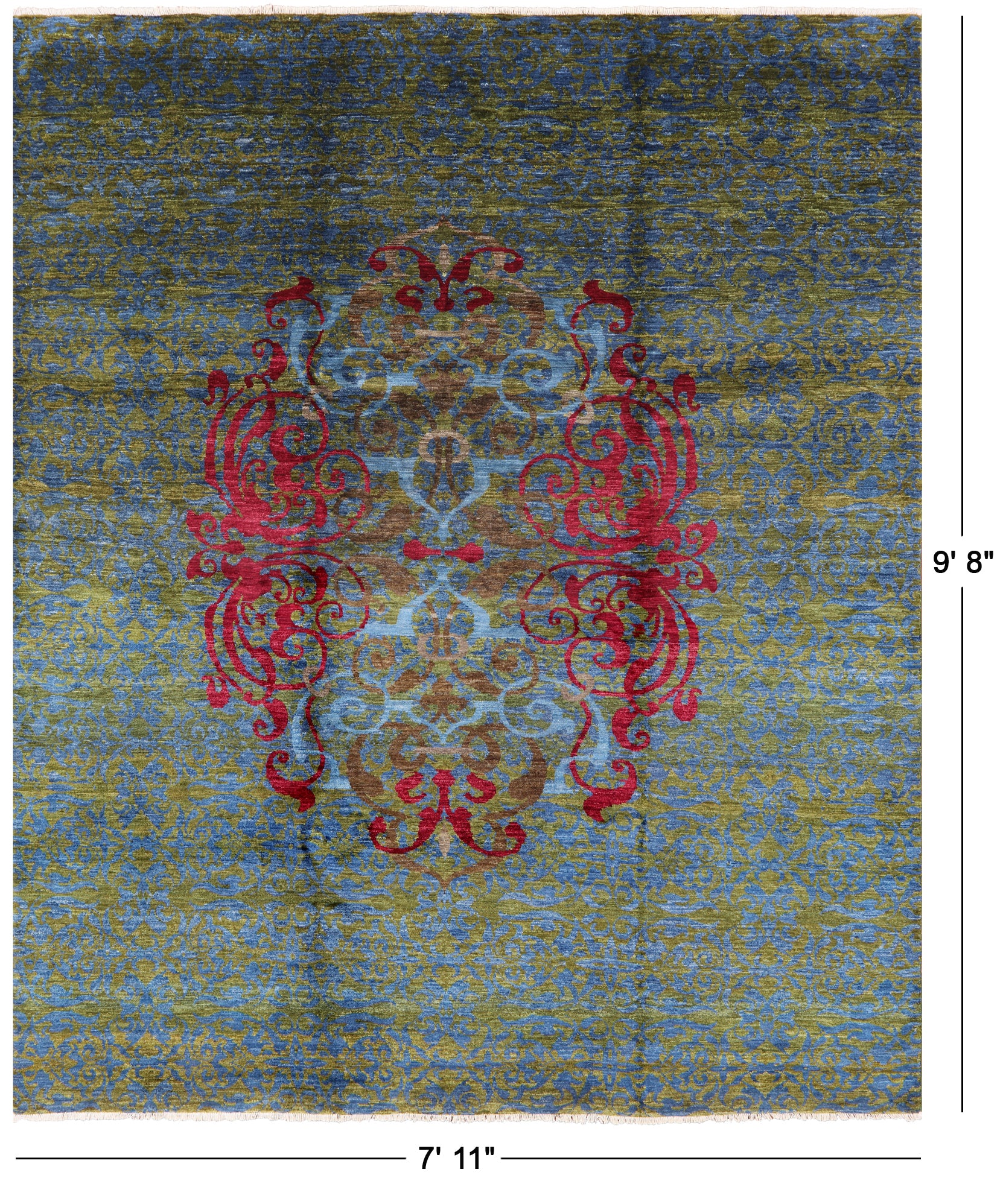 William Morris Hand Knotted Wool Area Rug - 7' 11" X 9' 8" - Golden Nile