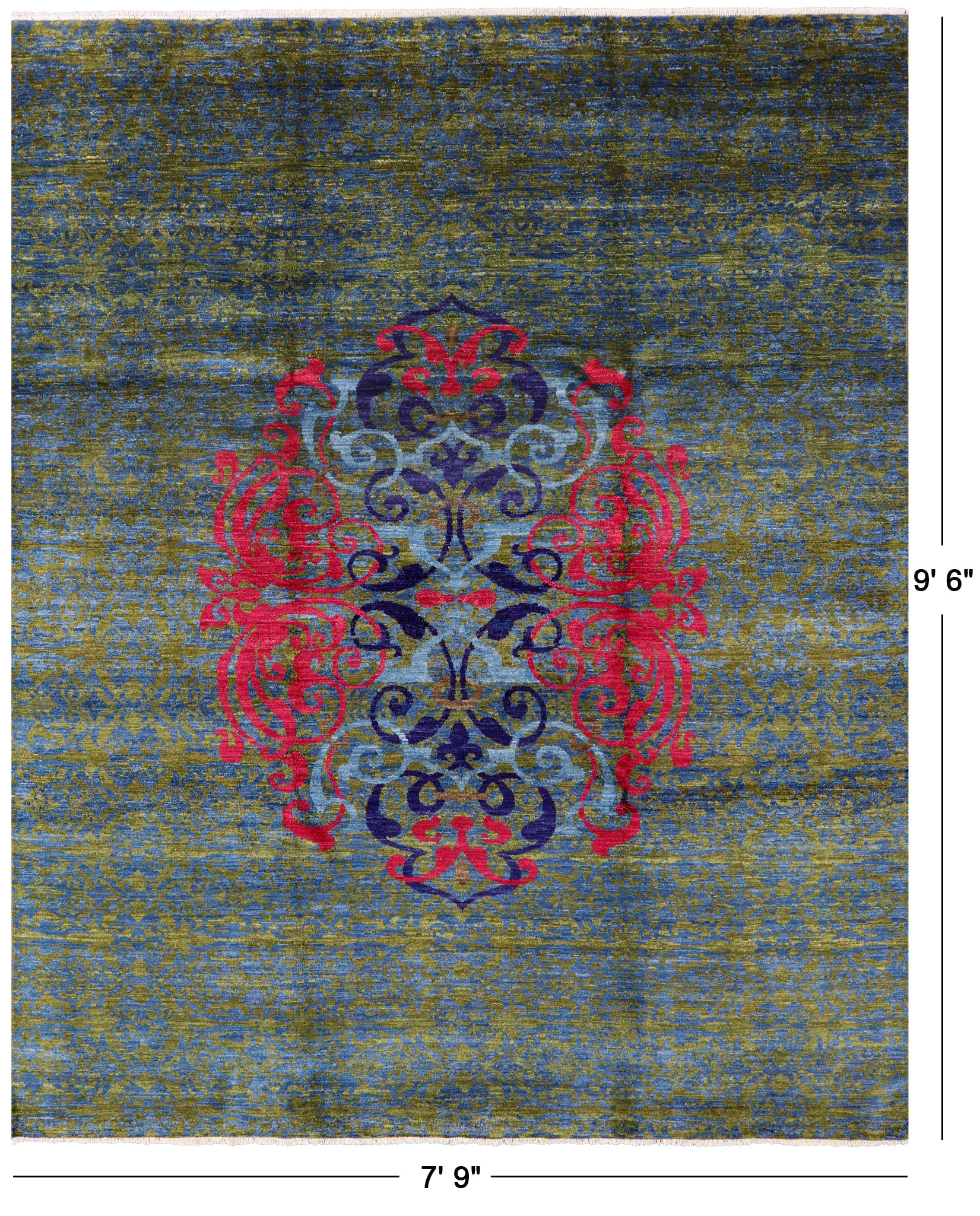 Green Wiiliam Morris Hand Knotted Wool Area Rug - 7' 9" X 9' 6" - Golden Nile