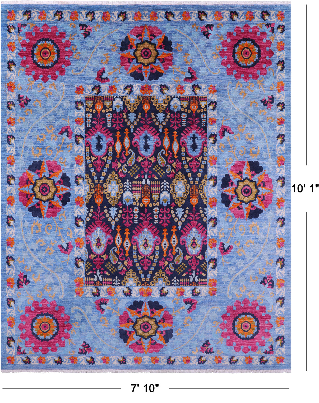 William Morris Hand Knotted Wool Area Rug - 7' 10" X 10' 1'' - Golden Nile