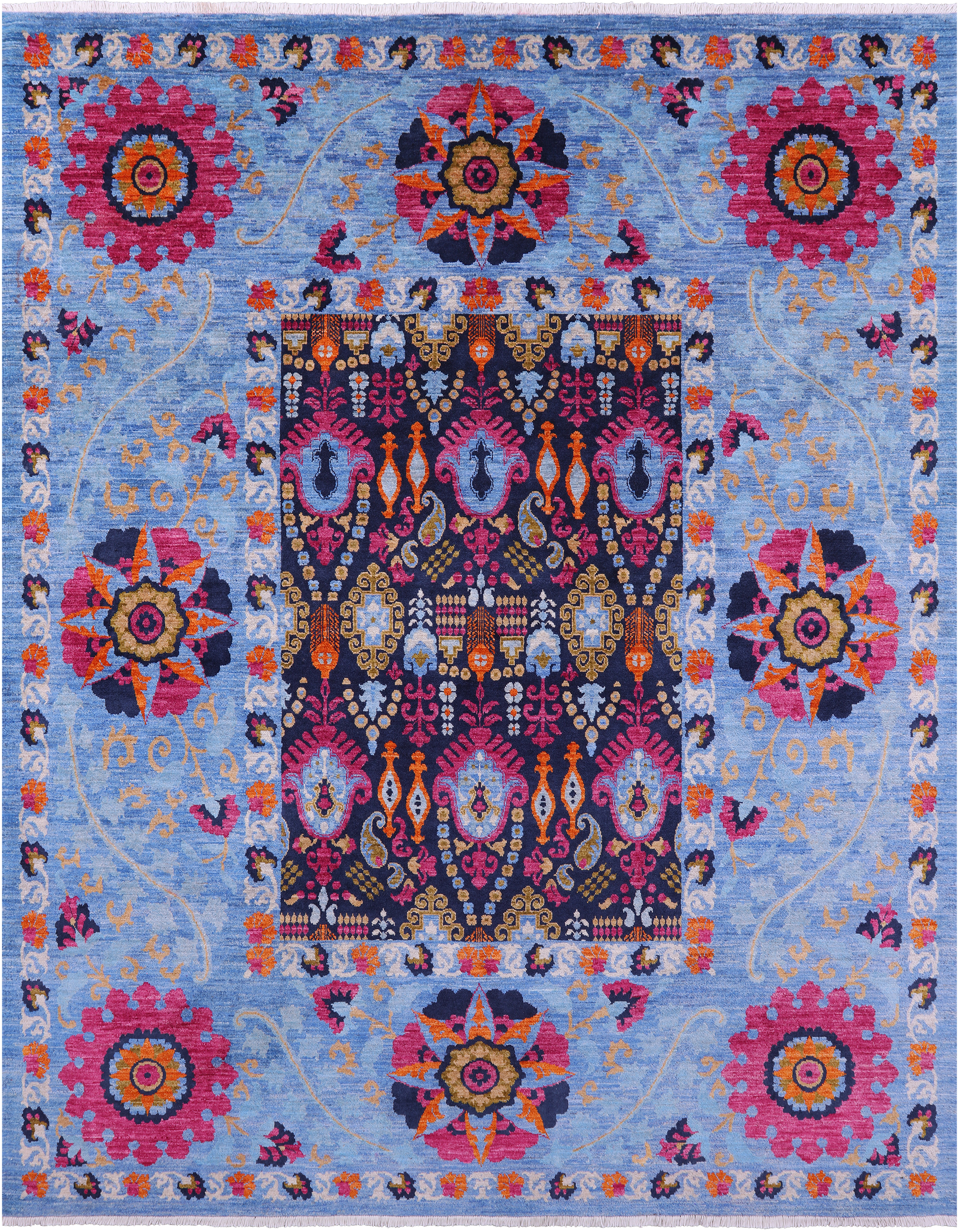 William Morris Hand Knotted Wool Area Rug - 7' 10" X 10' 1'' - Golden Nile