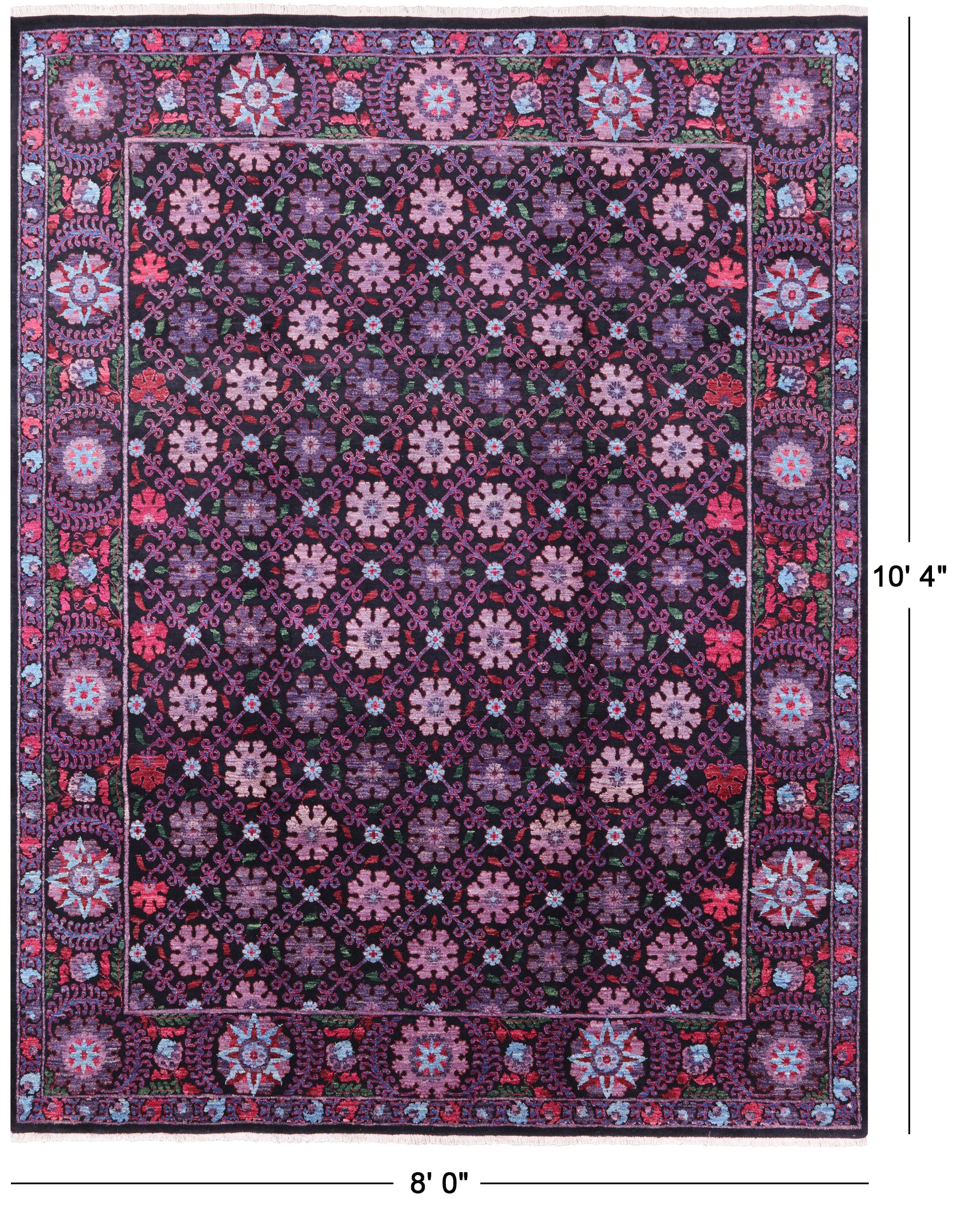 Black William Morris Hand Knotted Wool Area Rug - 8' 0" X 10' 4" - Golden Nile