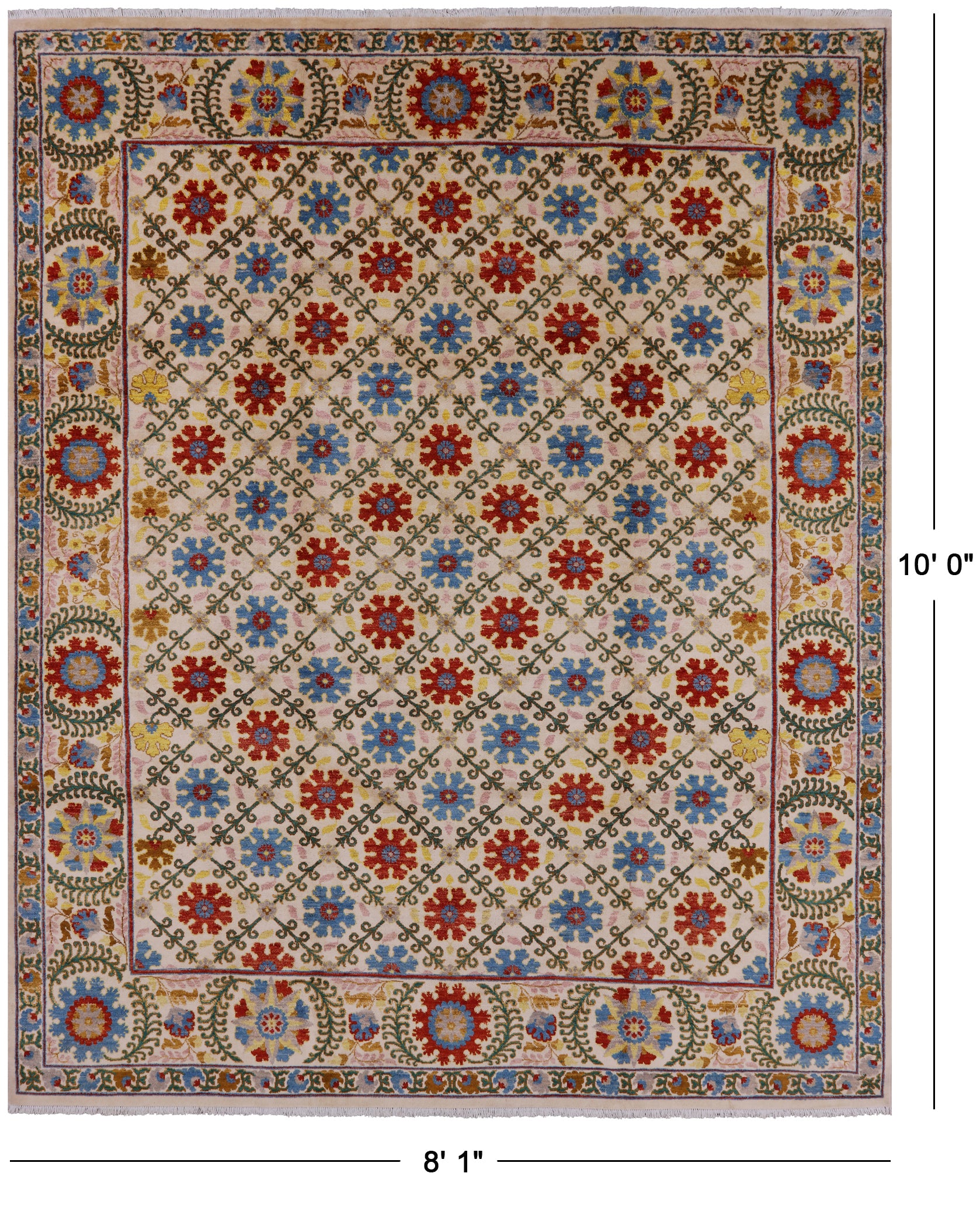 Ivory William Morris Handmade Wool Rug - 8' 1" X 10' 0" - Golden Nile
