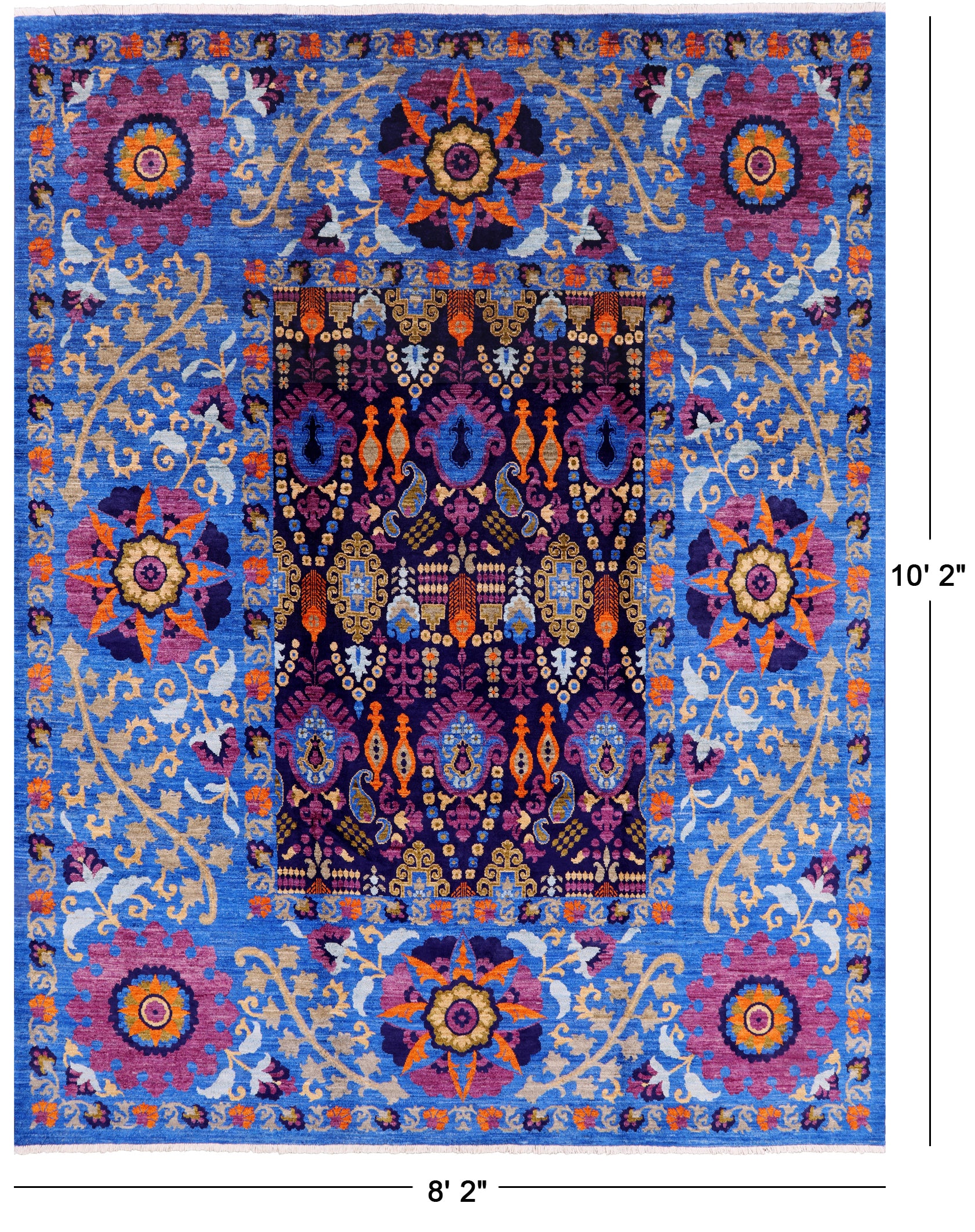 Blue William Morris Handmade Wool Rug - 8' 2" X 10' 2" - Golden Nile