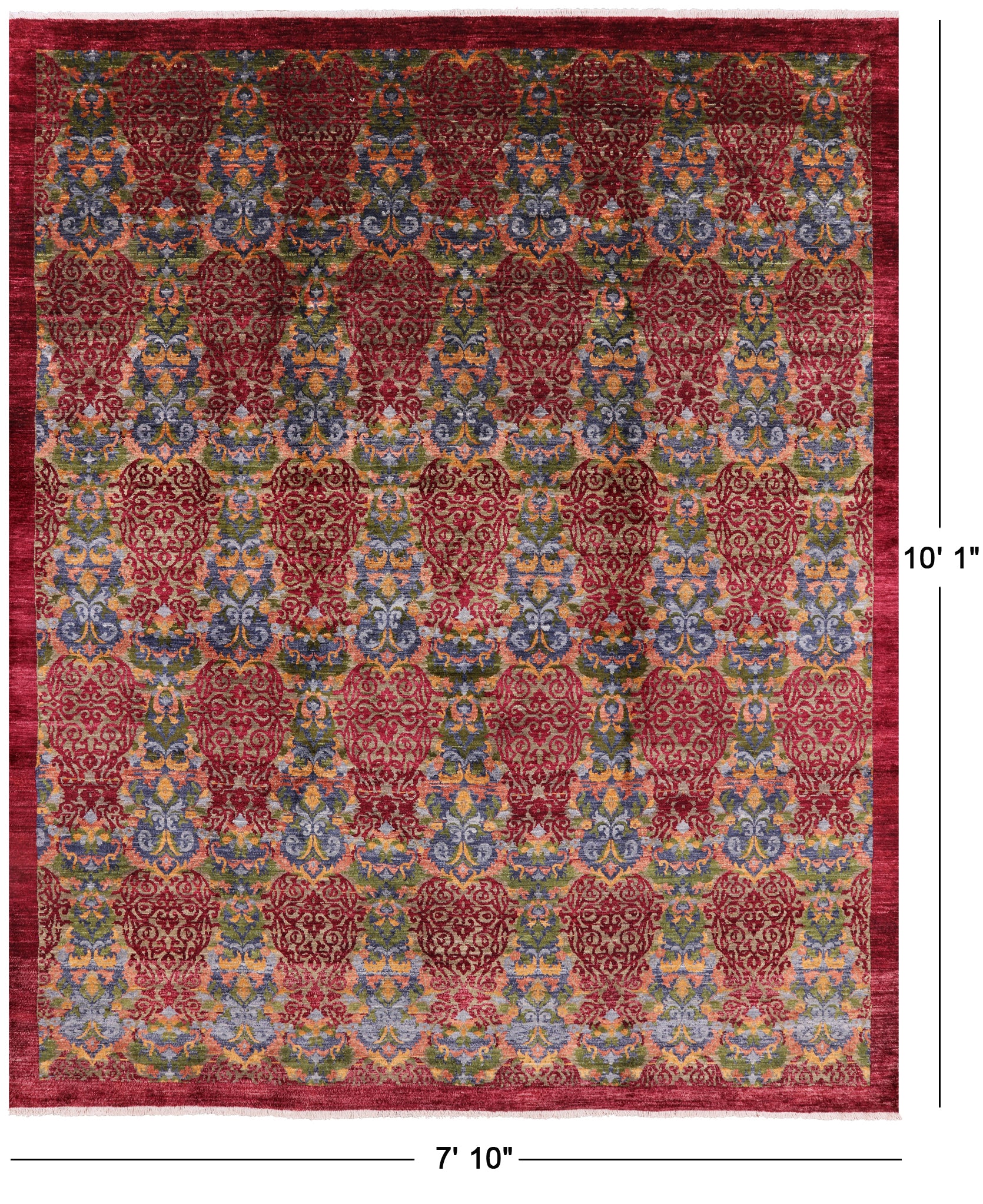 Red William Morris Handmade Wool Rug - 7' 10" X 10' 1" - Golden Nile