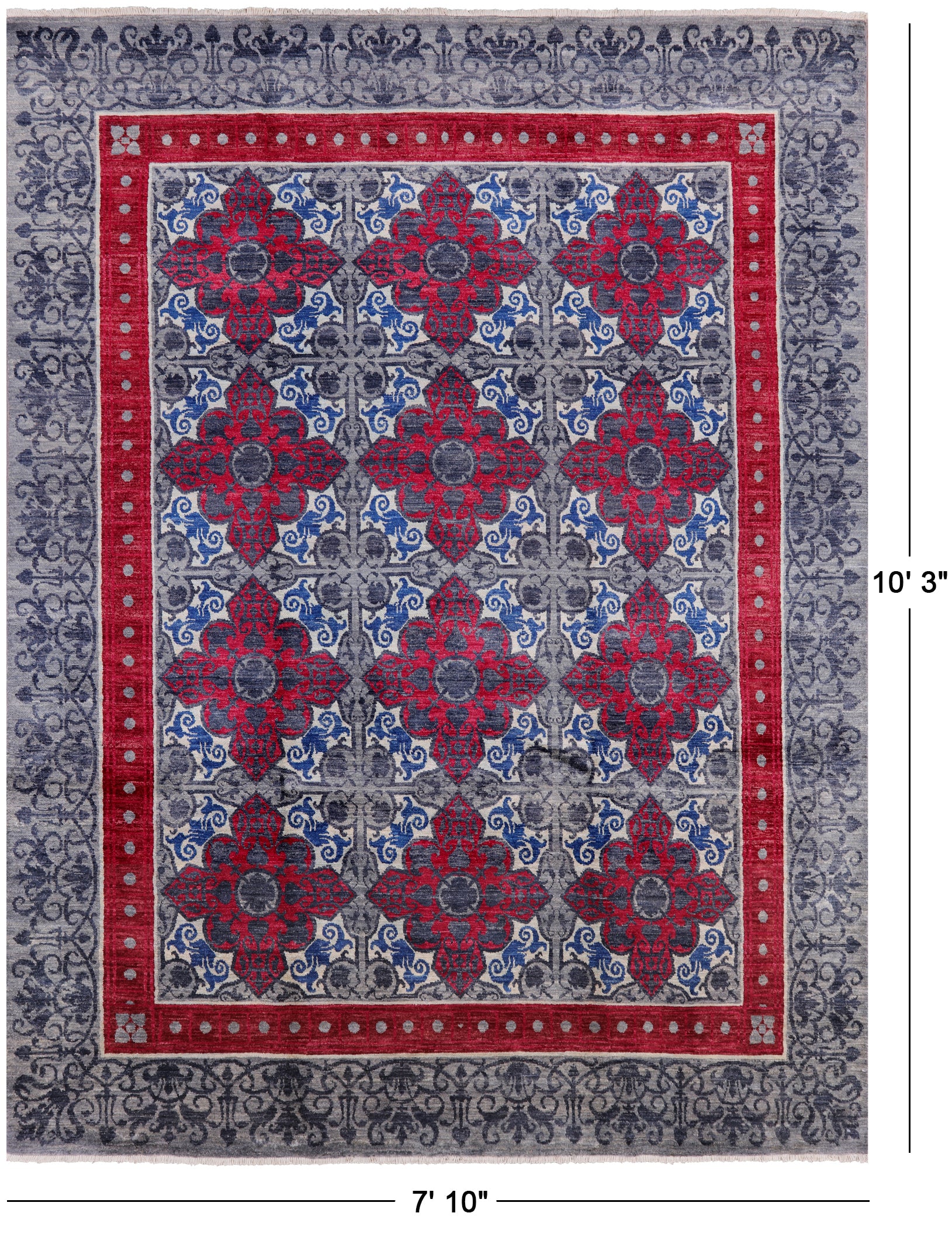 Grey William Morris Hand Knotted Wool Rug - 7' 10" X 10' 3" - Golden Nile