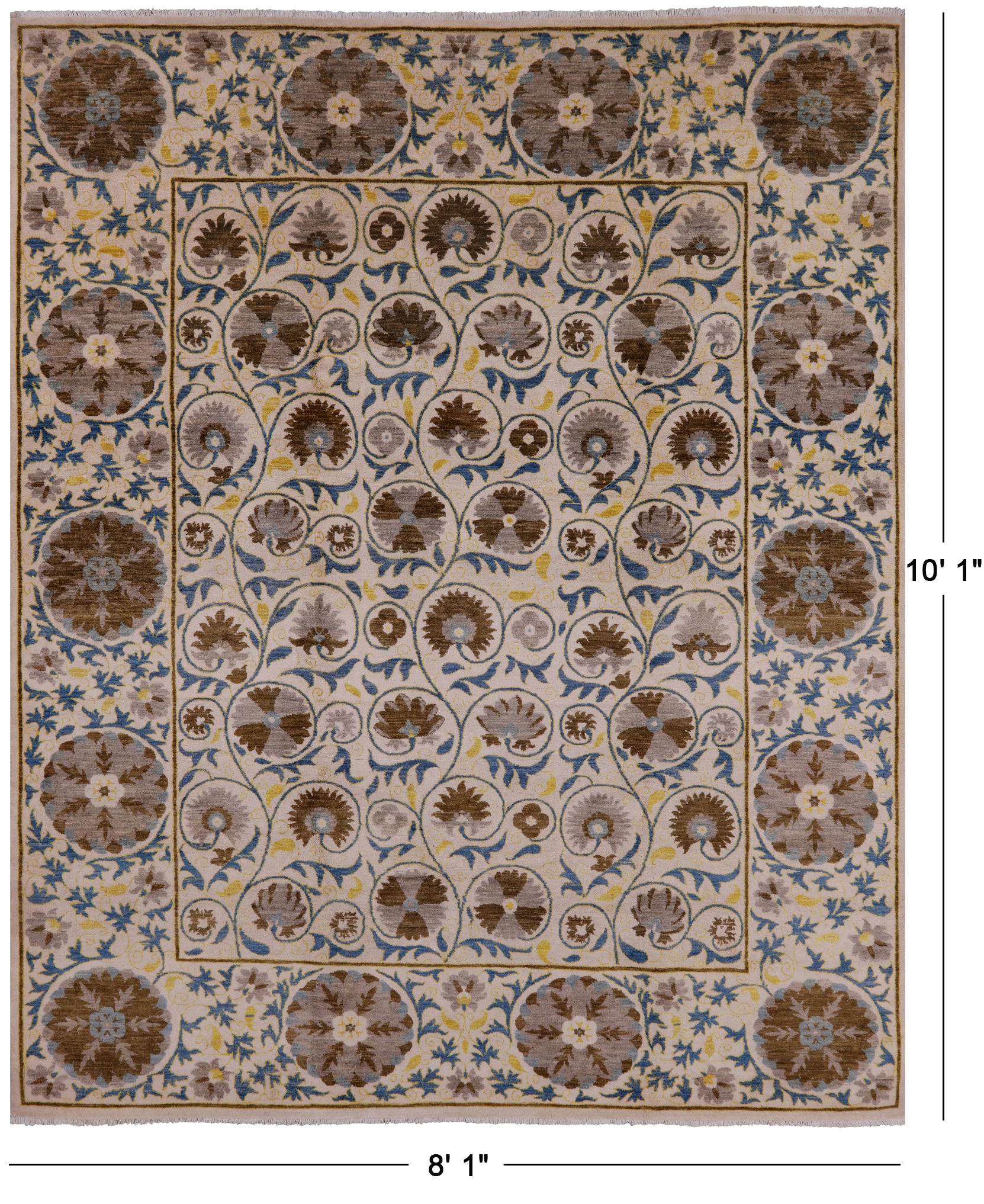 Ivory William Morris Handmade Wool Rug - 8' 1" X 10' 1" - Golden Nile