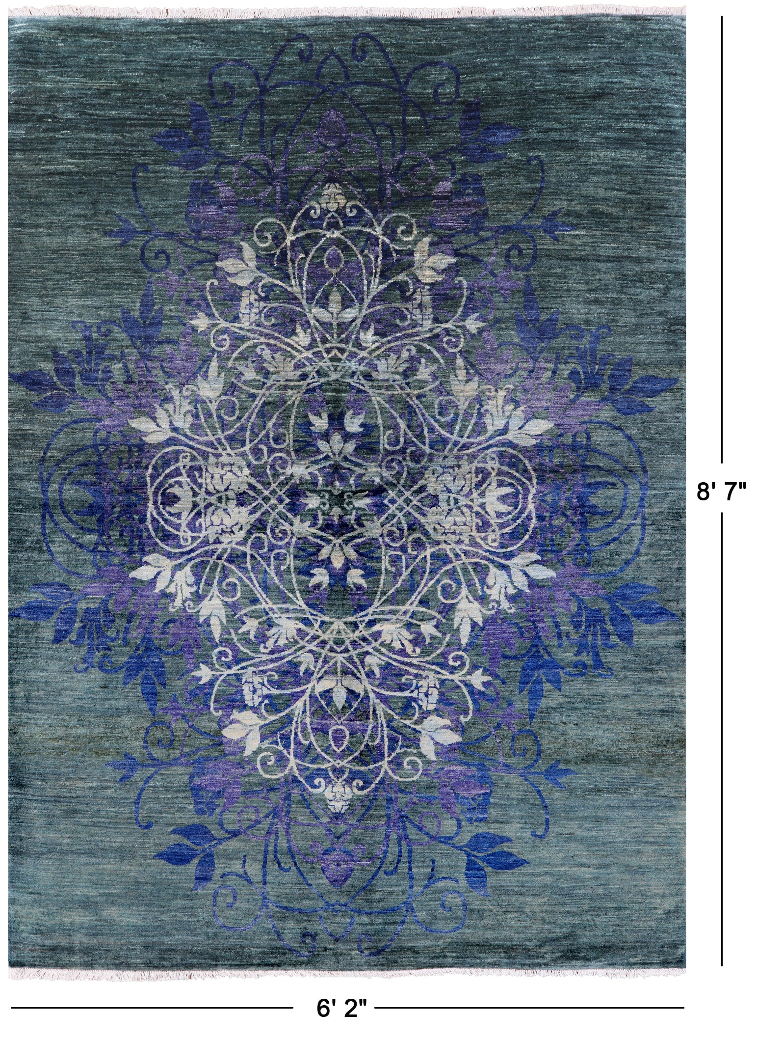Green William Morris Handmade Wool Rug - 6' 2" X 8' 7" - Golden Nile