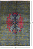 Green William Morris Hand Knotted Wool Rug - 5' 10" X 8' 3" - Golden Nile