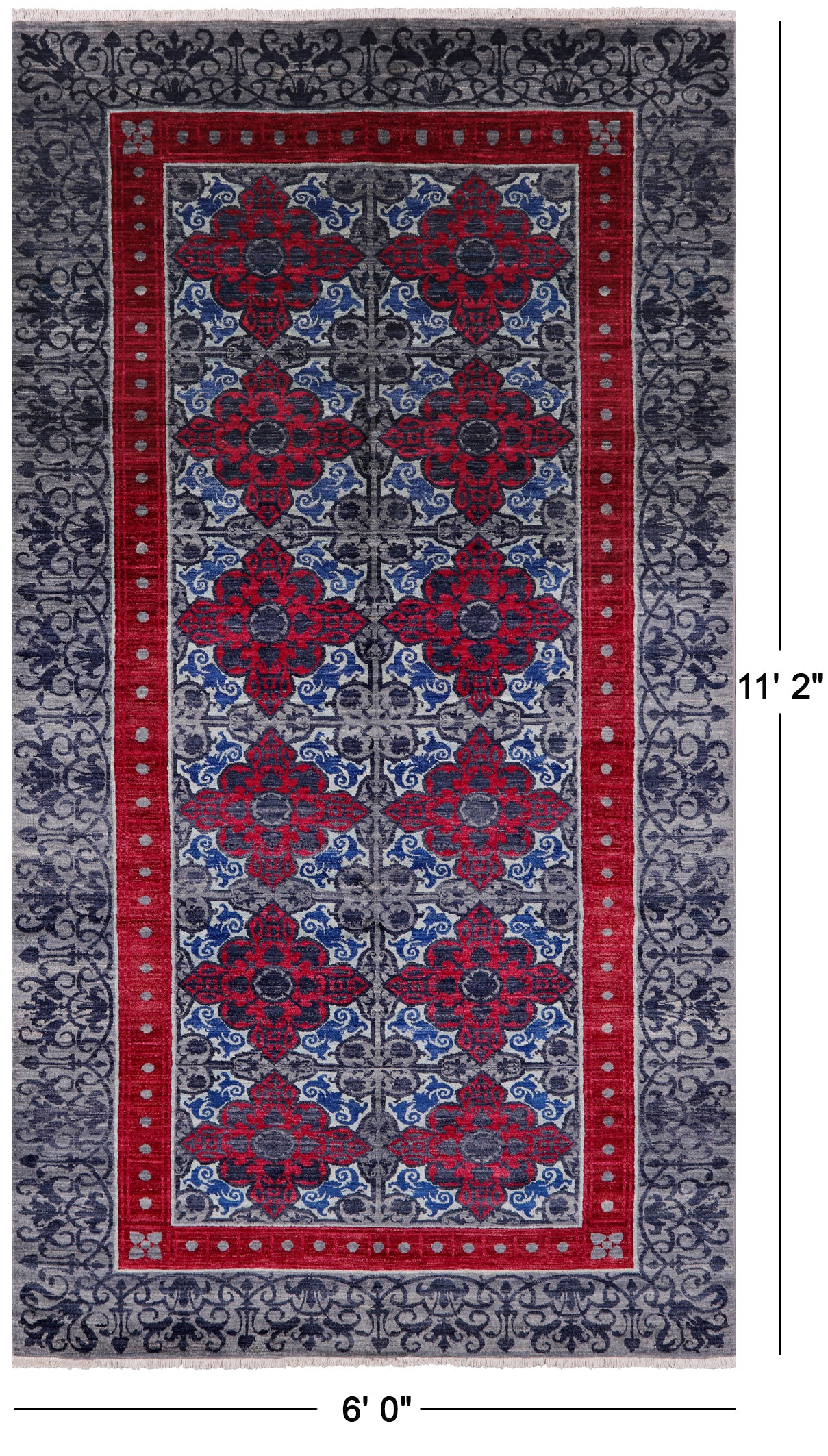 Grey William Morris Hand Knotted Wool Rug - 6' 0" X 11' 2" - Golden Nile