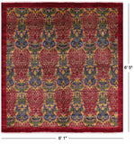 Red Square William Morris Handmade Wool Rug - 6' 1" X 6' 5" - Golden Nile