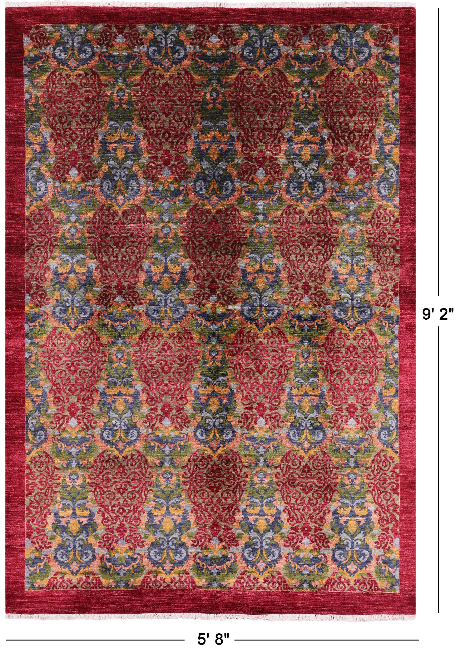 Red William Morris Handmade Wool Rug - 5' 8" X 9' 2" - Golden Nile