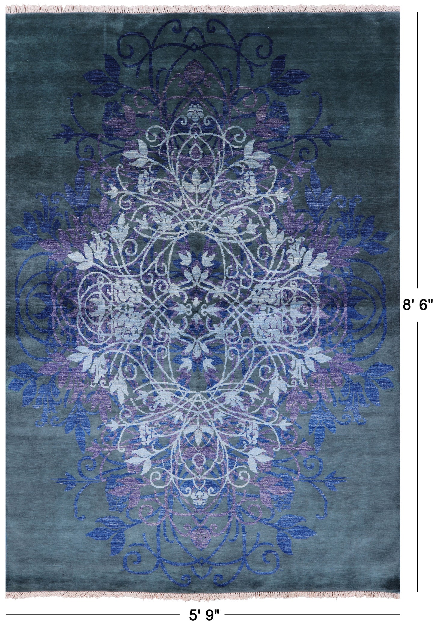 Green William Morris Handmade Wool Rug - 5' 9" X 8' 6" - Golden Nile