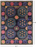 Black William Morris Hand Knotted Wool Rug - 6' 2" X 7' 10" - Golden Nile