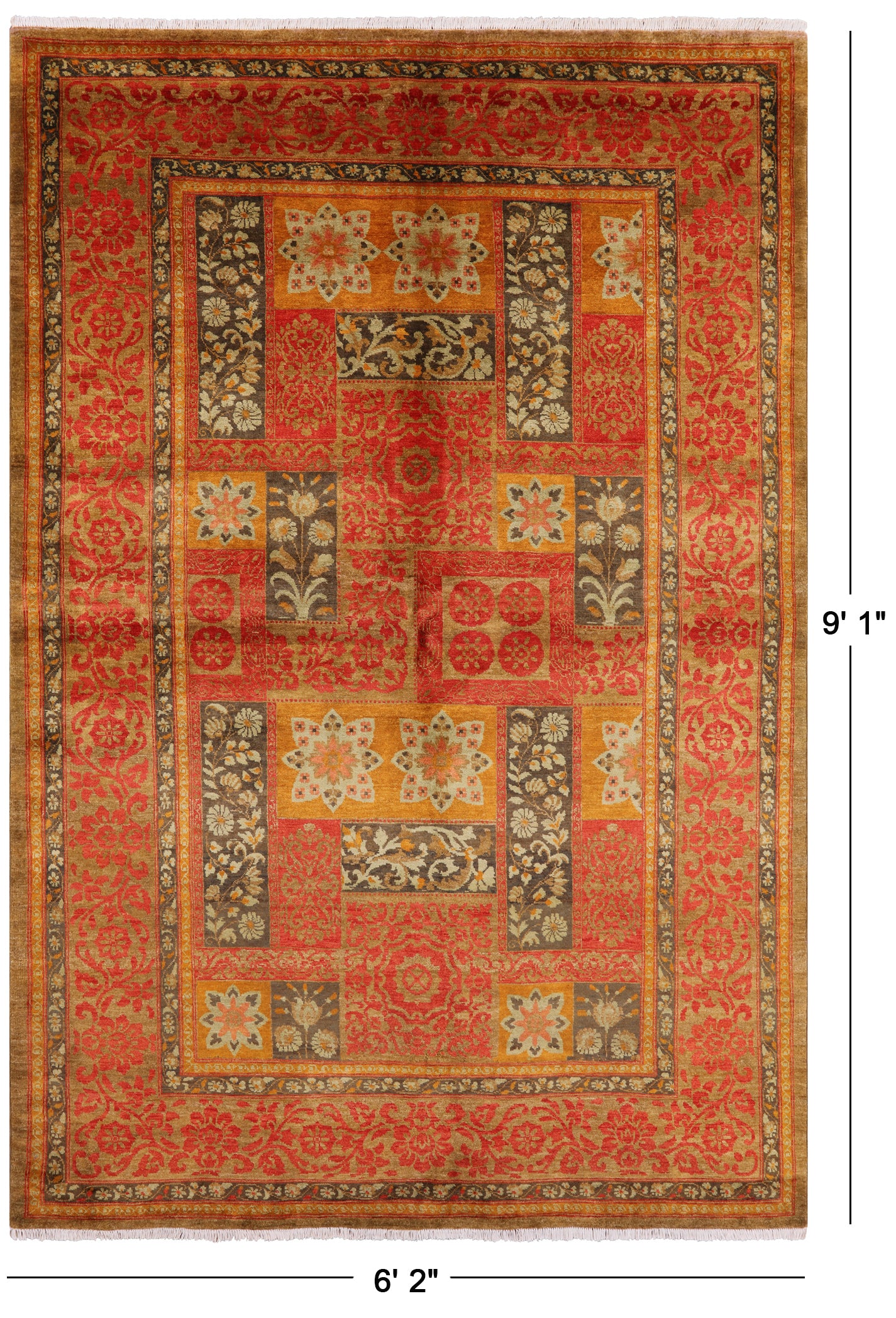 William Morris Hand Knotted Wool Rug - 6' 2" X 9' 1" - Golden Nile