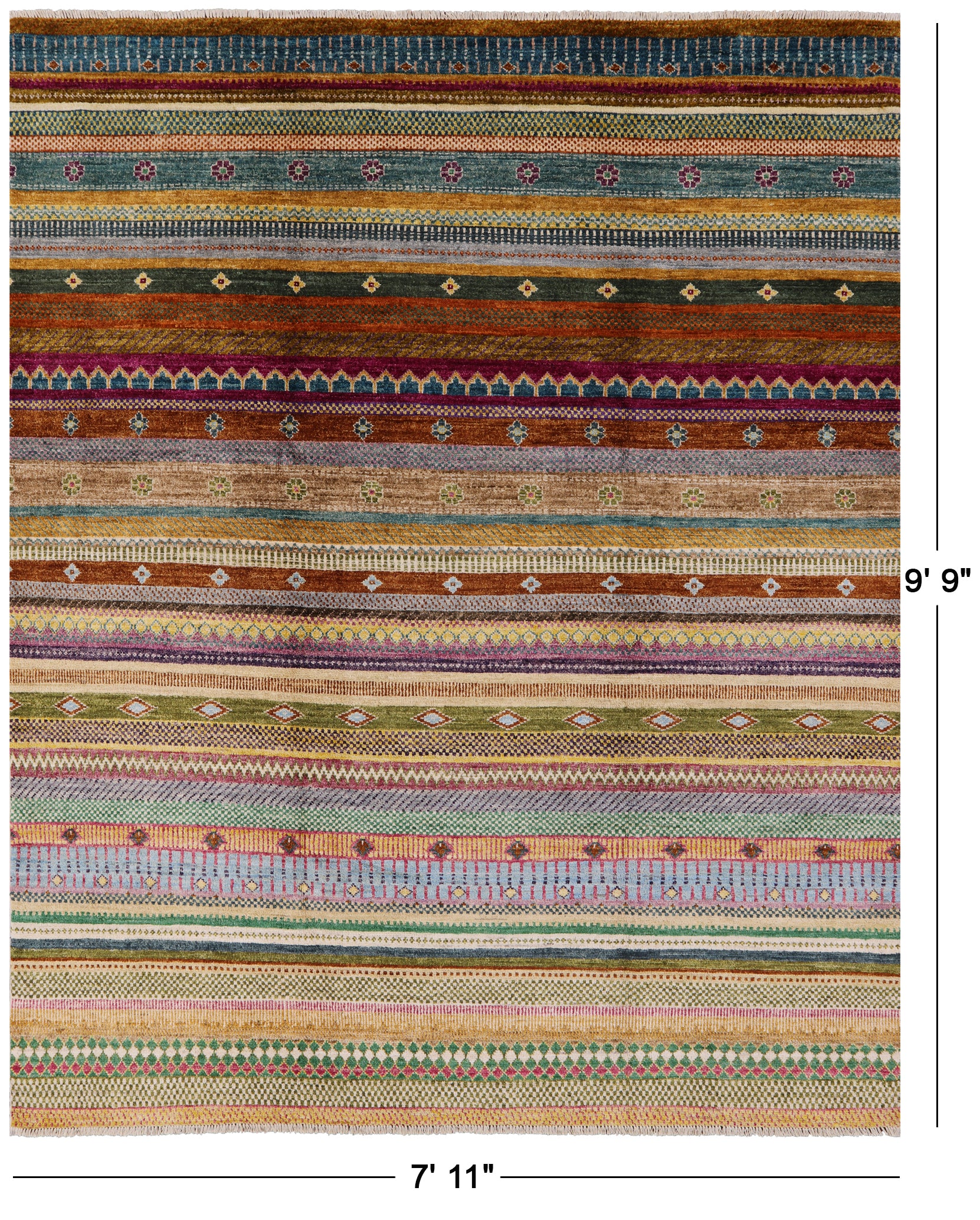 Tribal Gabbeh Hand Knotted Wool Rug - 7' 11" X 9' 9" - Golden Nile