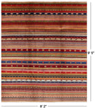 Persian Tribal Gabbeh Hand Knotted Wool Rug - 8' 2" X 9' 5" - Golden Nile