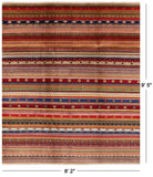 Persian Tribal Gabbeh Hand Knotted Wool Rug - 8' 2" X 9' 5" - Golden Nile