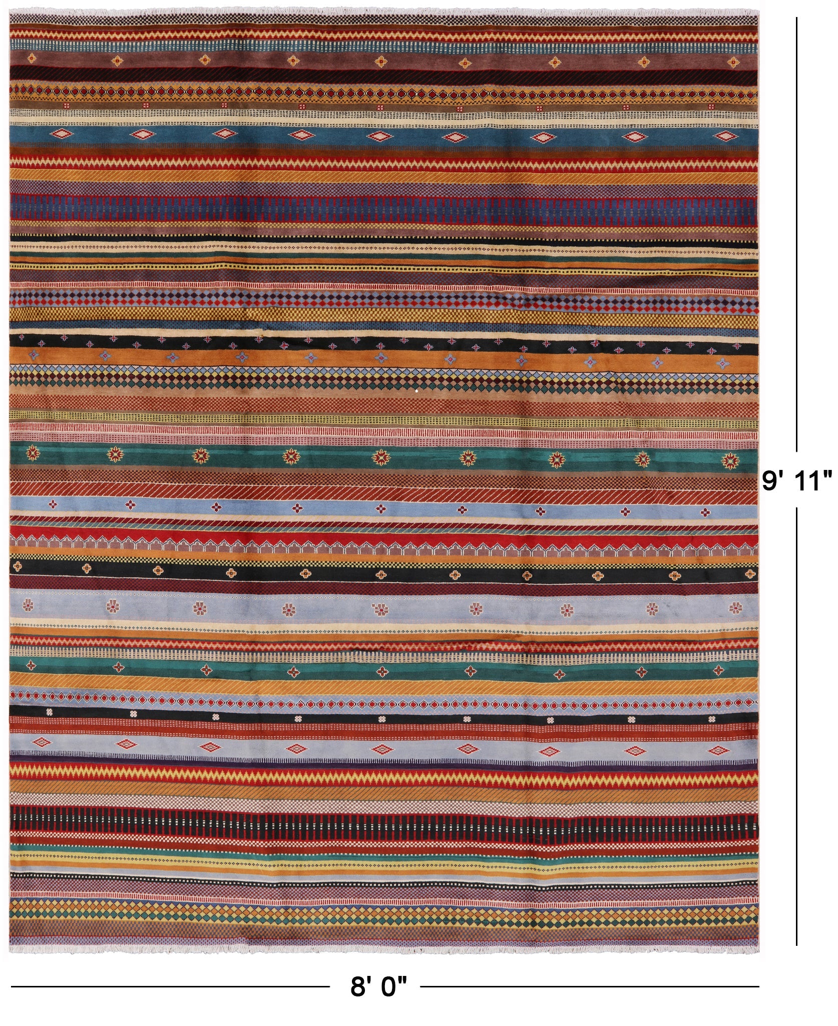 Tribal Gabbeh Hand Knotted Wool Rug - 8' 0" X 9' 11" - Golden Nile
