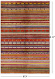 Tribal Gabbeh Hand Knotted Wool Rug - 6' 3" X 8' 11" - Golden Nile