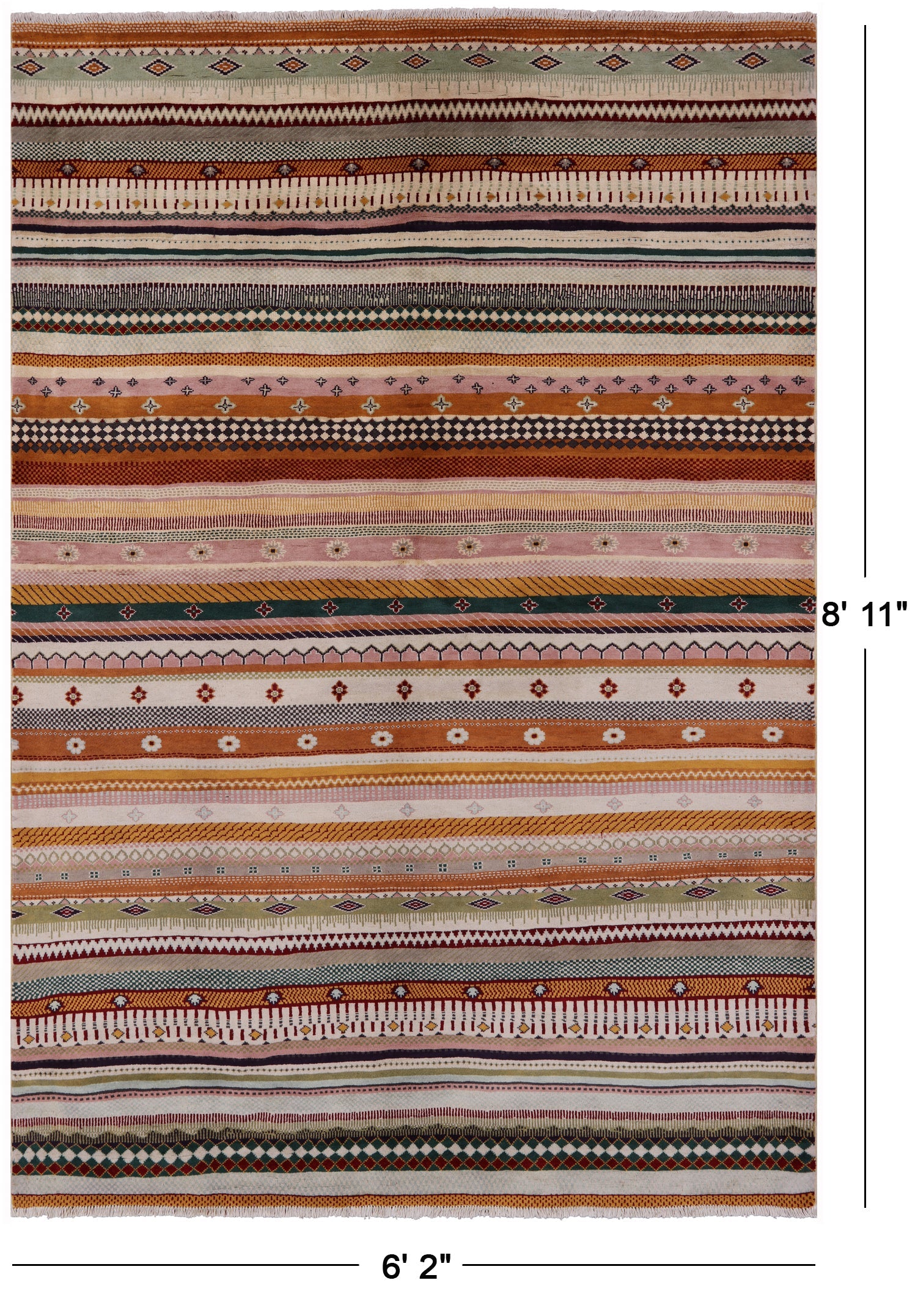 Tribal Persian Gabbeh Handmade Wool Rug - 6' 2" X 8' 11" - Golden Nile