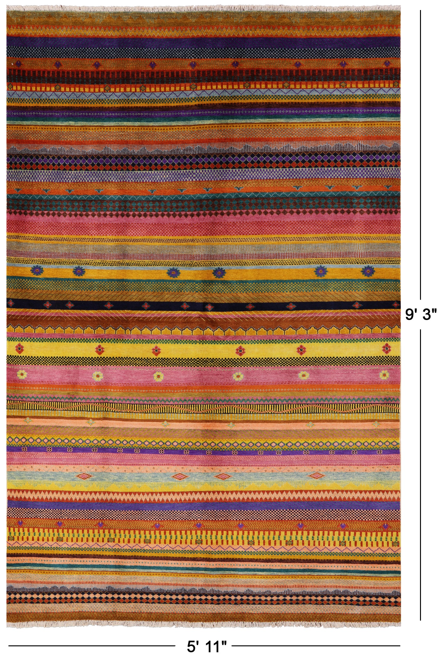 Persian Gabbeh Handmade Wool Rug - 5' 11" X 9' 3" - Golden Nile