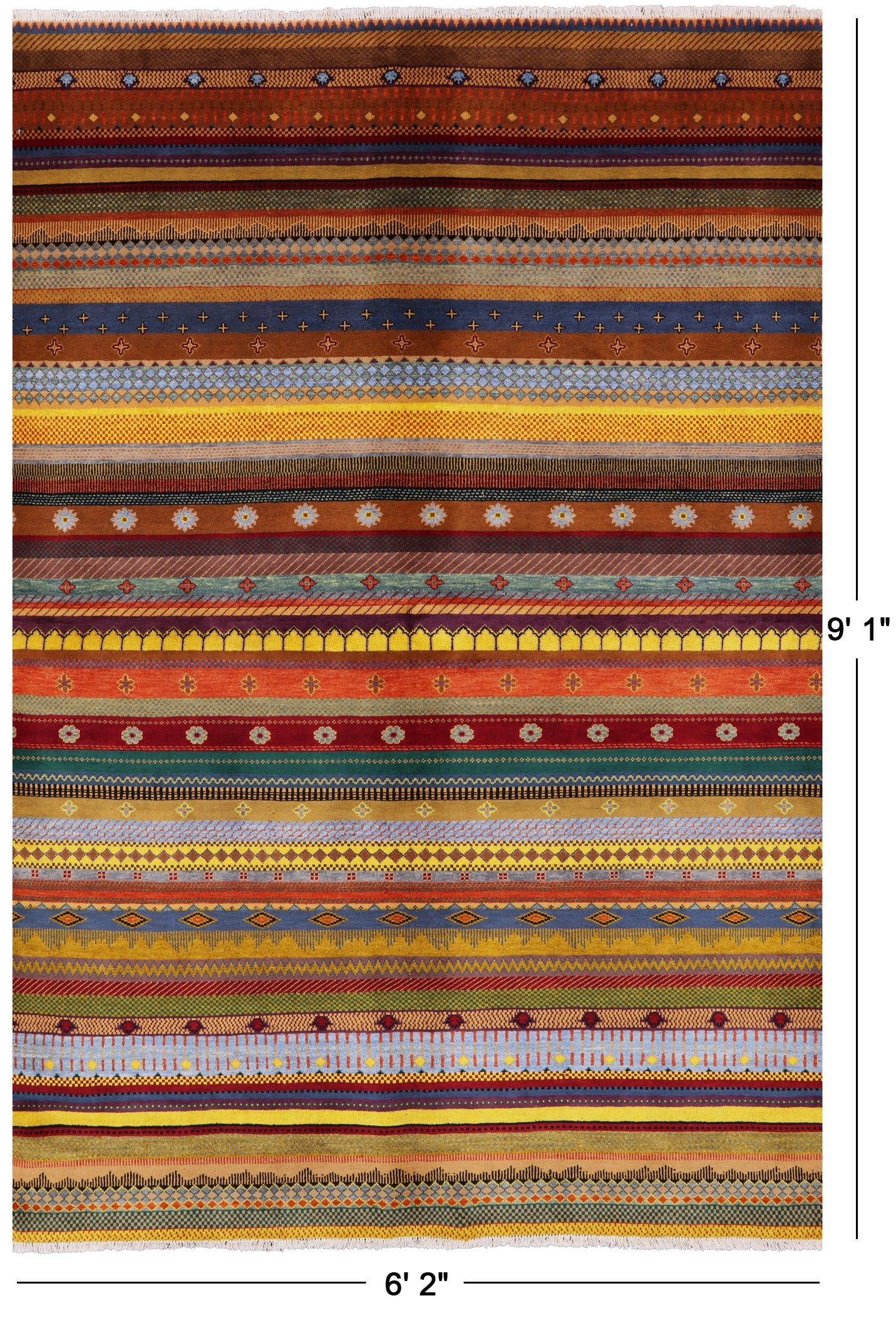 Tribal Gabbeh Handmade Wool Rug - 6' 2" X 9' 1" - Golden Nile