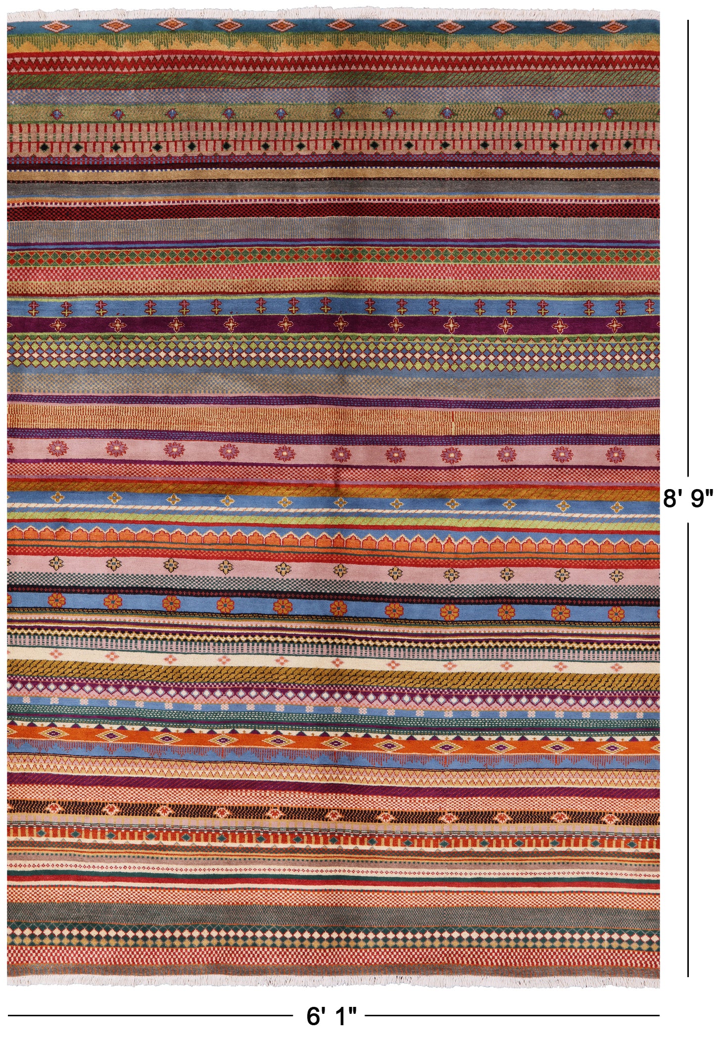 Persian Tribal Gabbeh Hand Knotted Wool Rug - 6' 1" X 8' 9" - Golden Nile