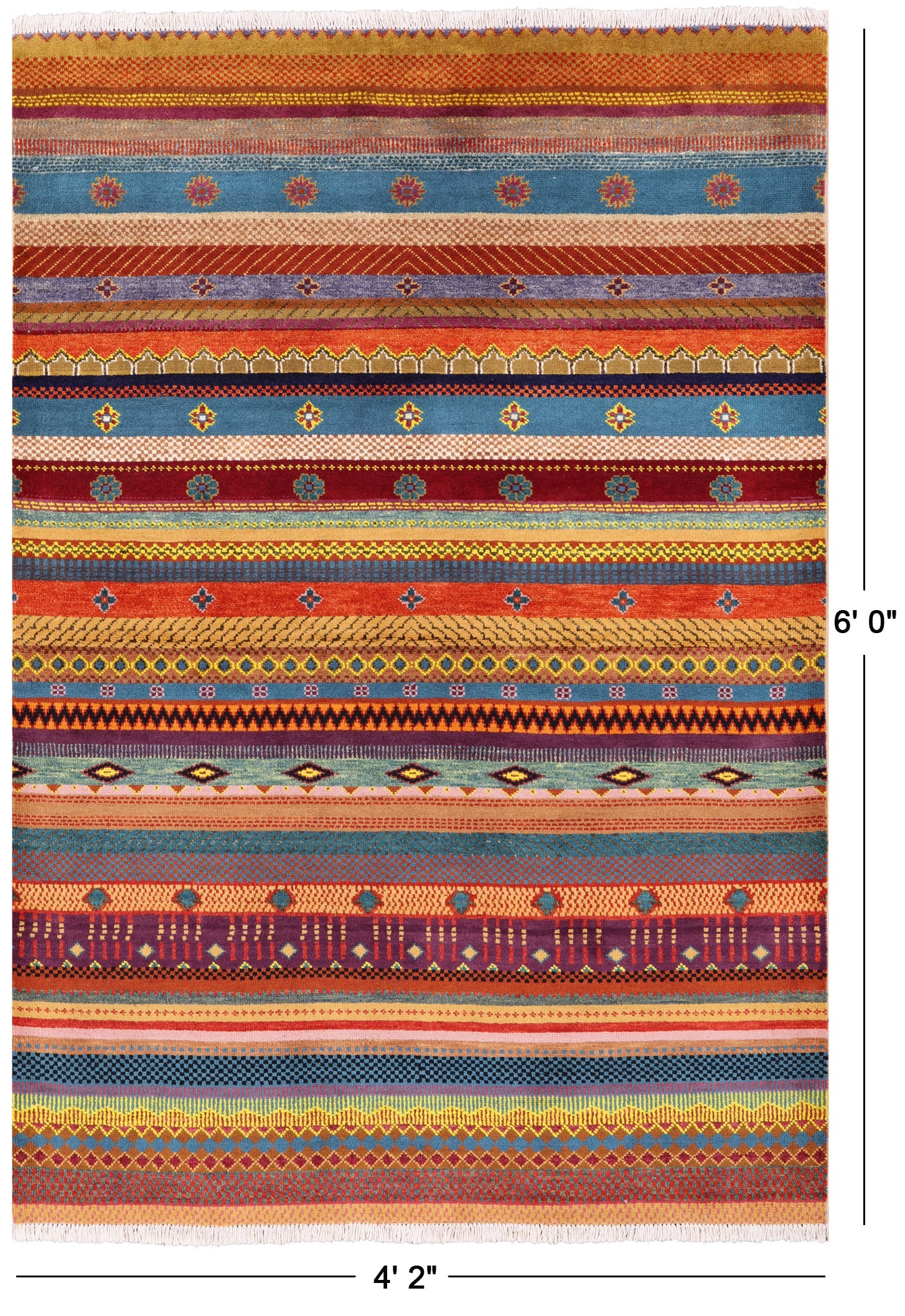 Persian Gabbeh Tribal Handmade Wool Rug - 4' 2" X 6' 0" - Golden Nile