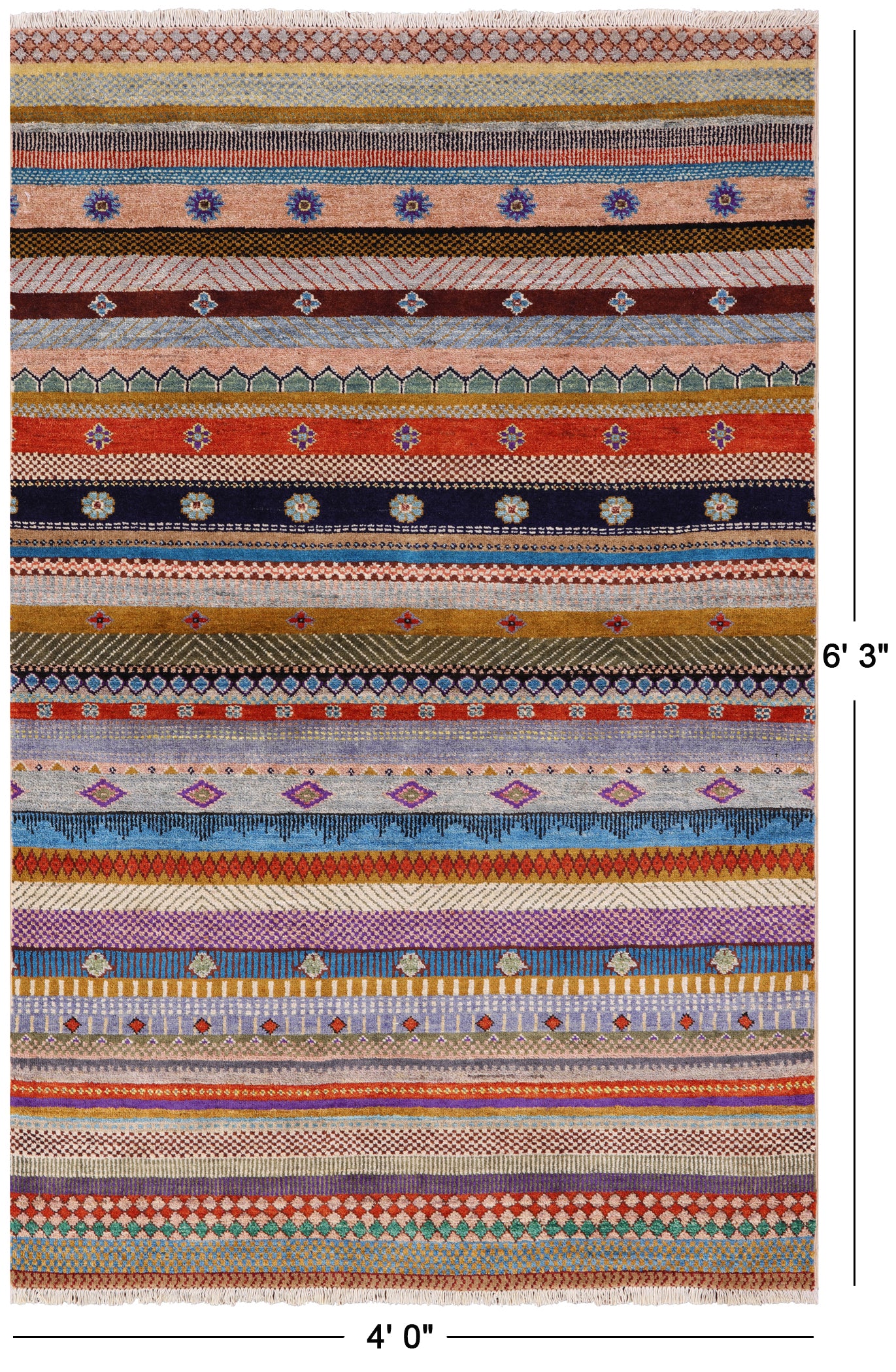 Tribal Persian Gabbeh Handmade Wool Rug - 4' 0" X 6' 3" - Golden Nile