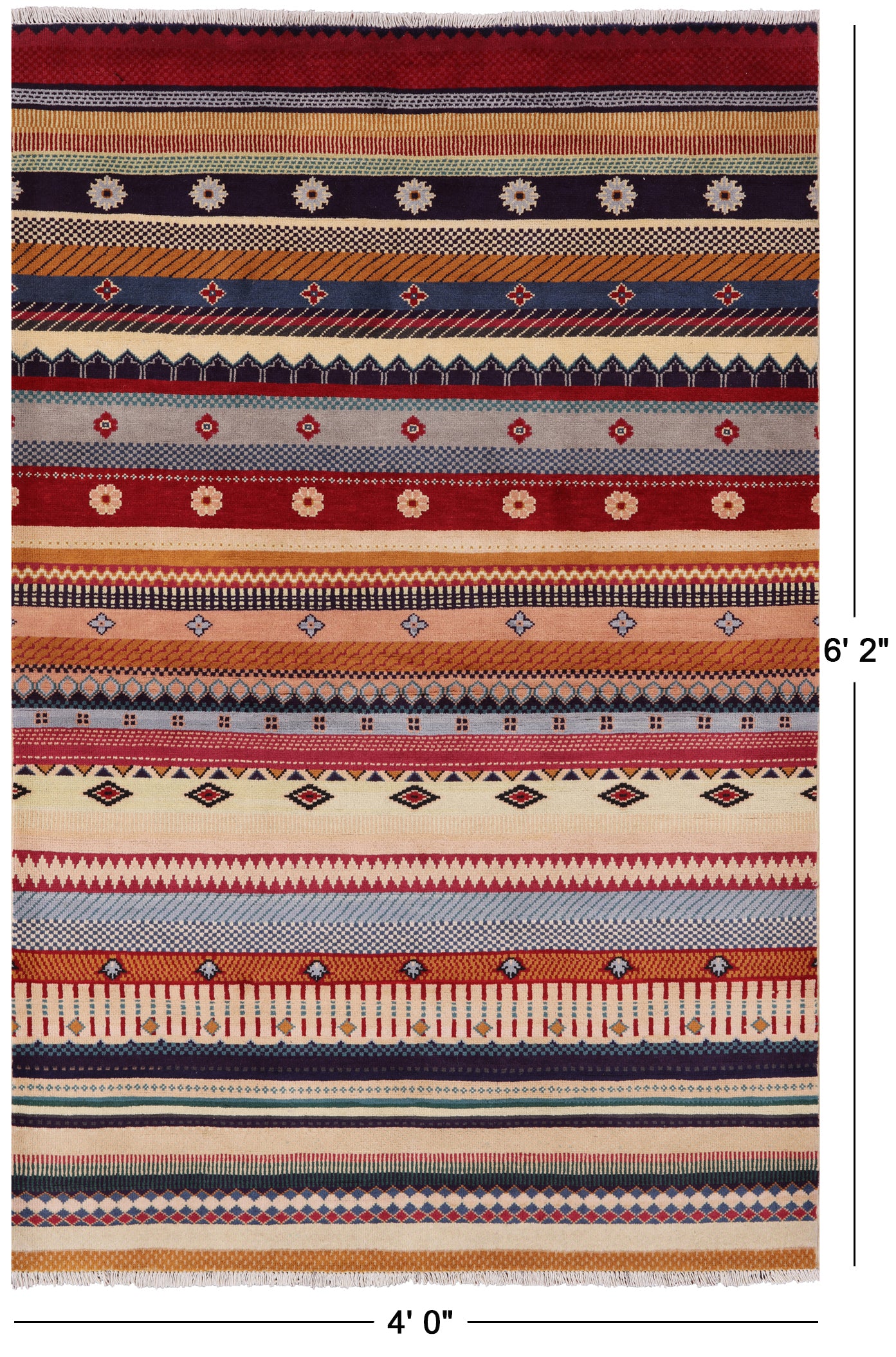 Persian Gabbeh Hand Knotted Wool Area Rug - 4' 0" X 6' 2" - Golden Nile