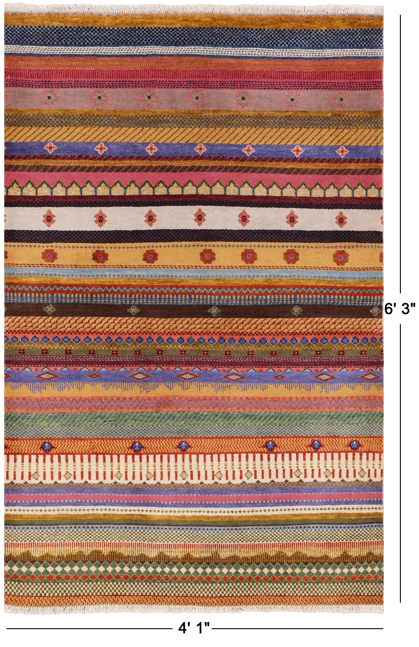 Persian Gabbeh Handmade Wool Rug - 4' 1" X 6' 3" - Golden Nile