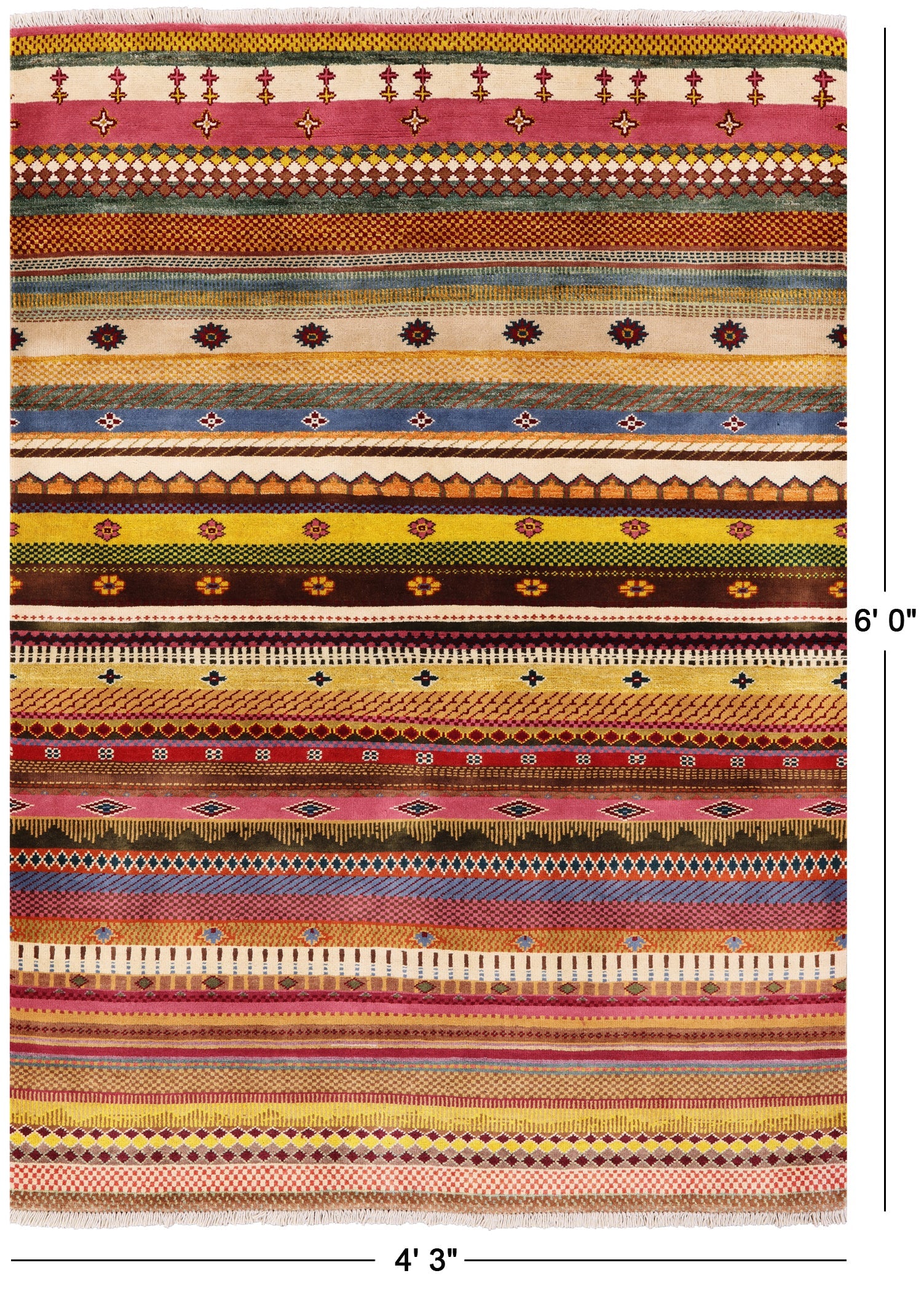 Persian Gabbeh Tribal Hand Knotted Wool Rug - 4' 3" X 6' 0" - Golden Nile