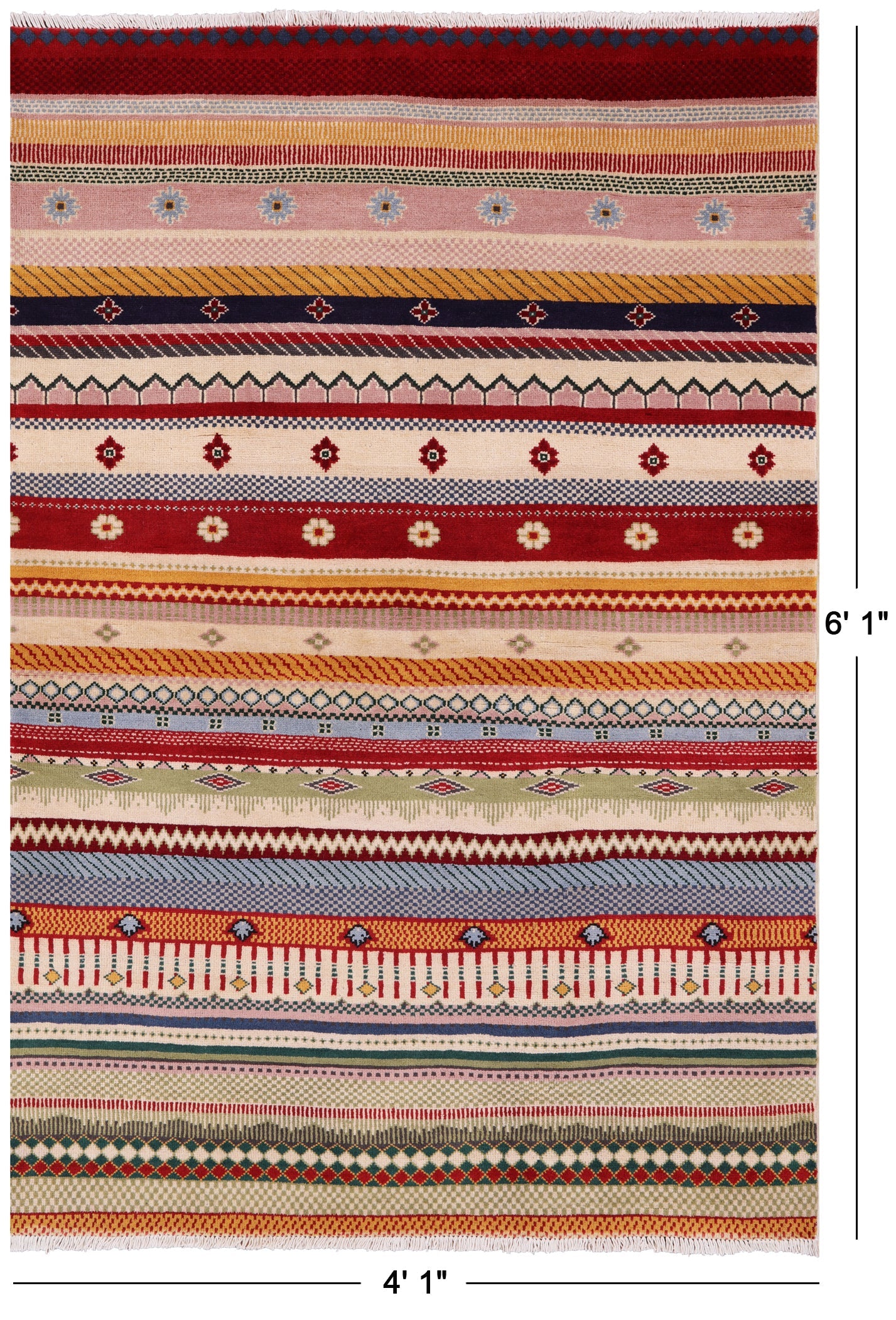 Persian Gabbeh Handmade Wool Rug - 4' 1" X 6' 1" - Golden Nile